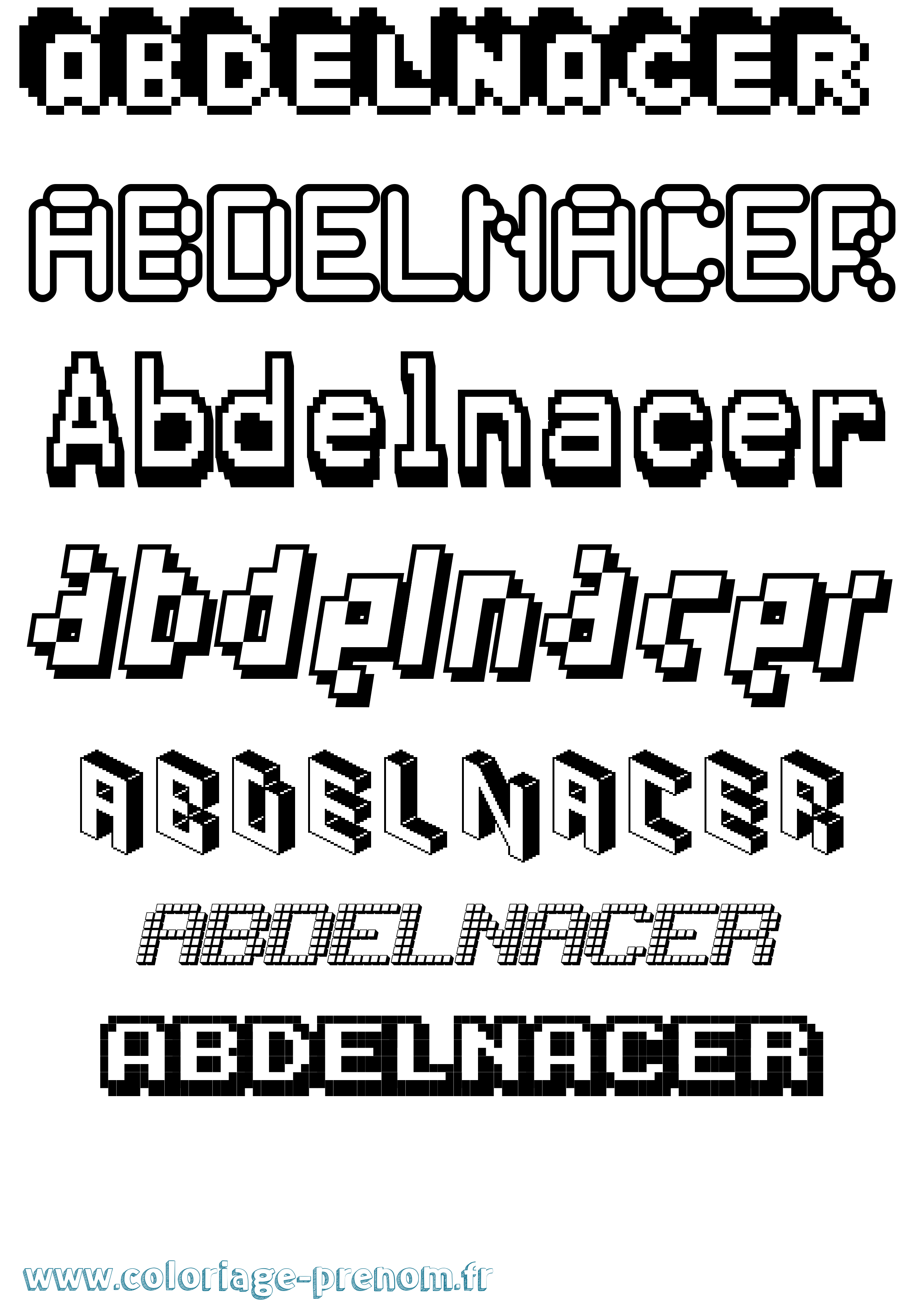 Coloriage prénom Abdelnacer Pixel