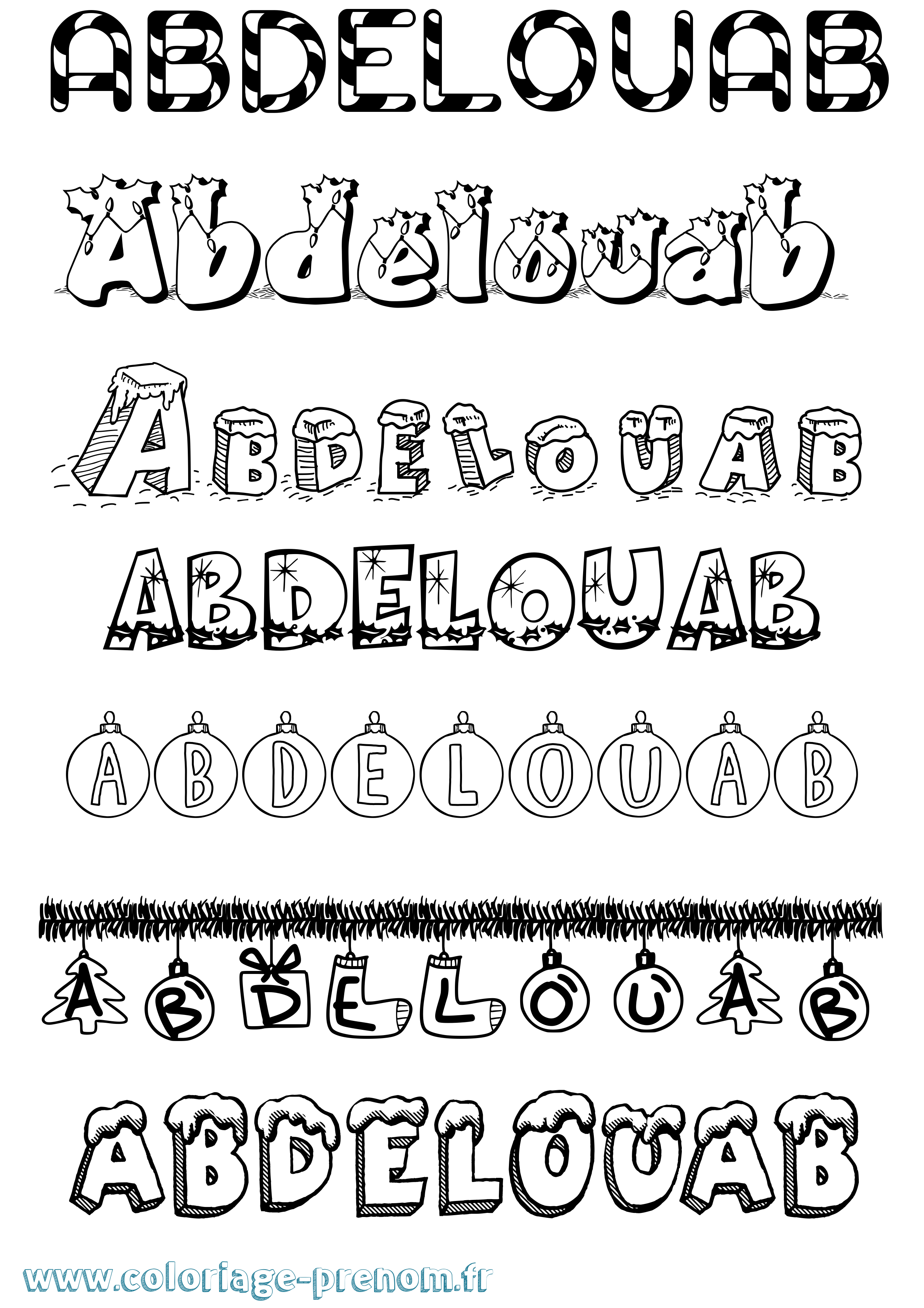 Coloriage Abdelouab Noël Coloriage prénom Abdelouab Noël