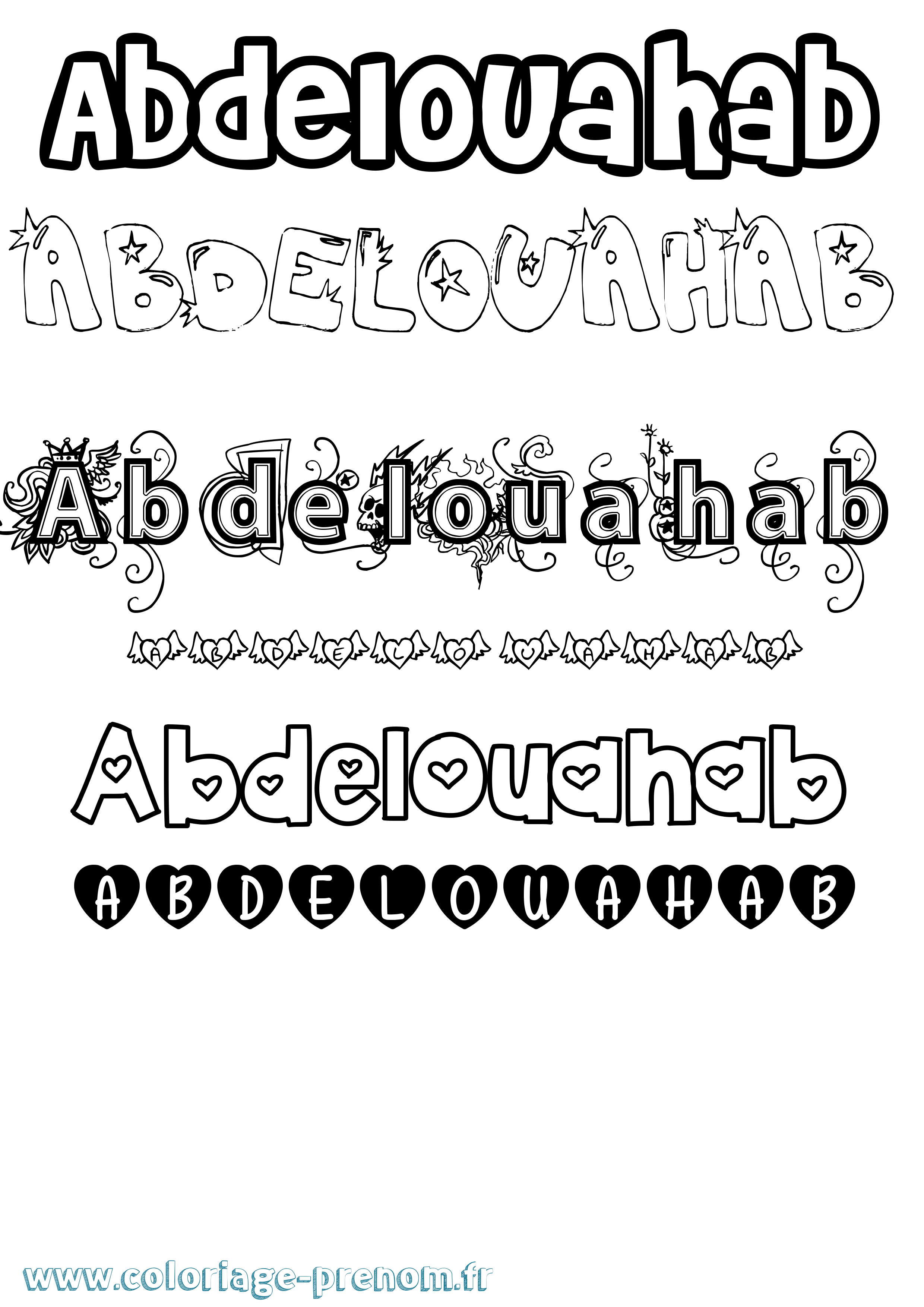 Coloriage prénom Abdelouahab Girly