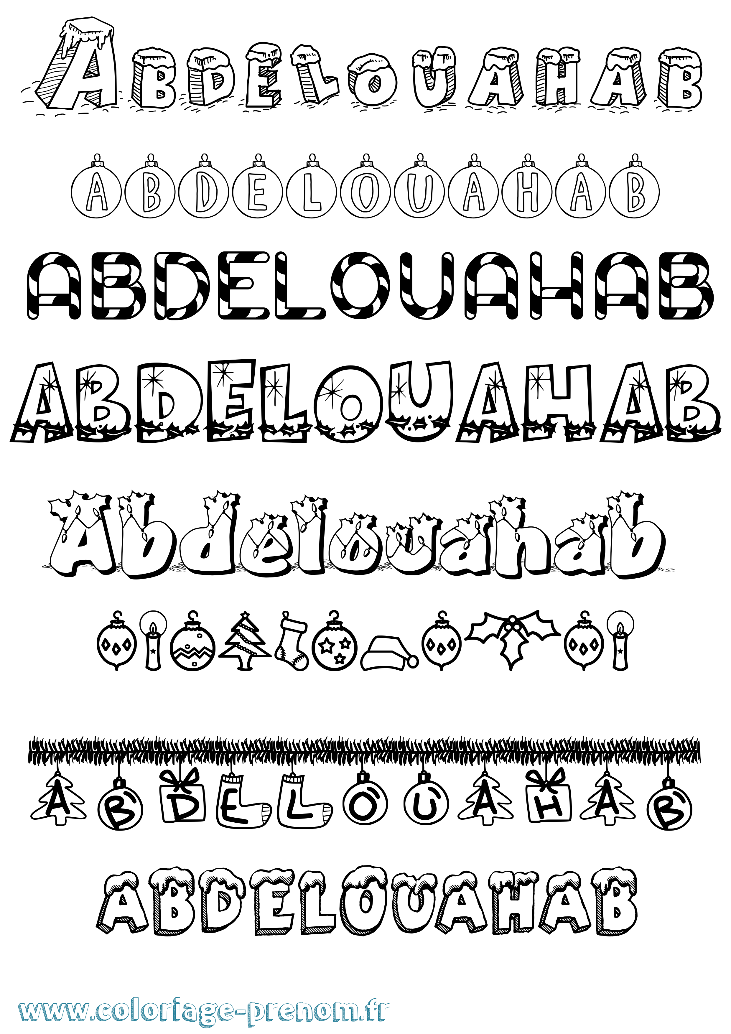 Coloriage prénom Abdelouahab Noël