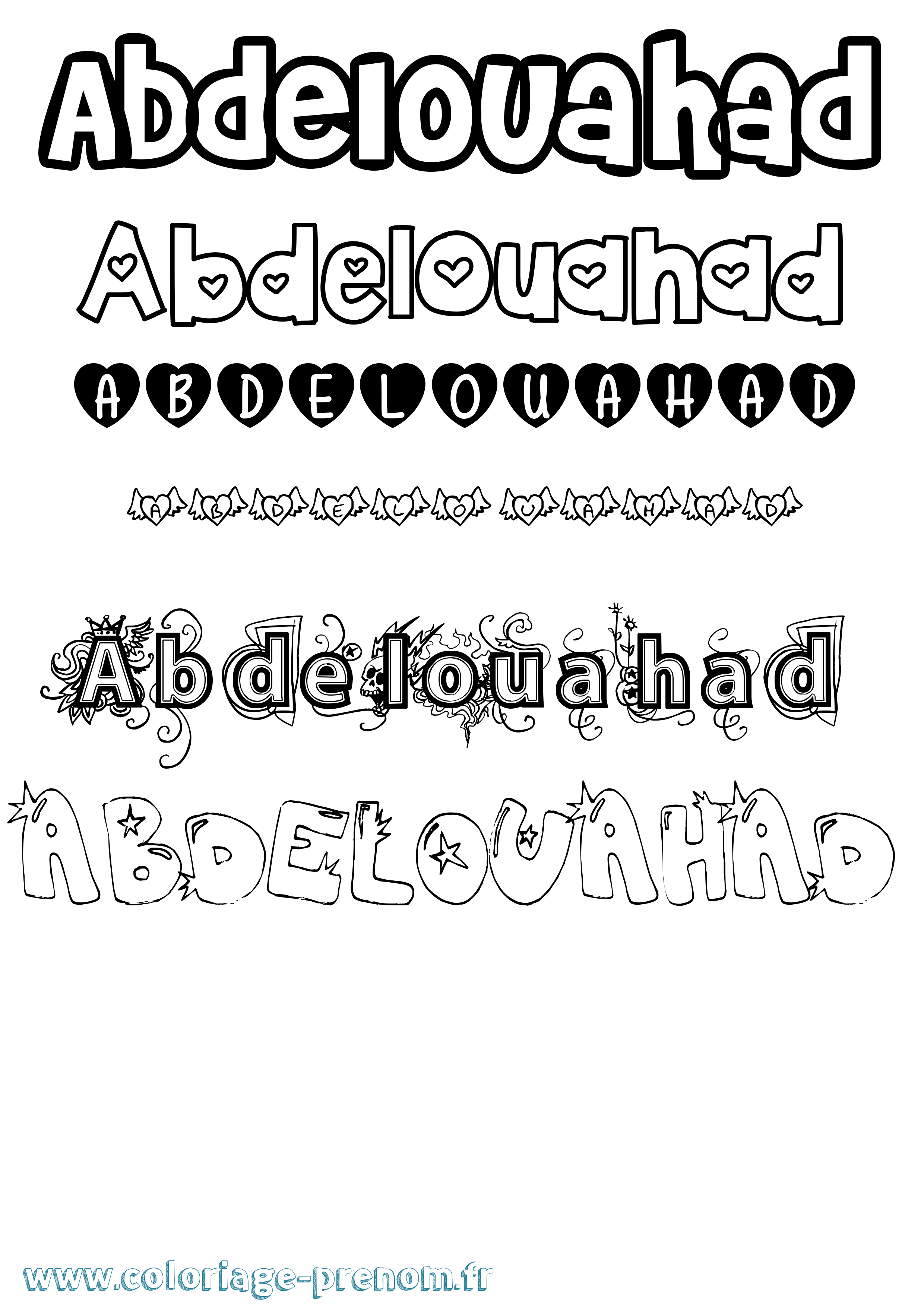 Coloriage prénom Abdelouahad Girly