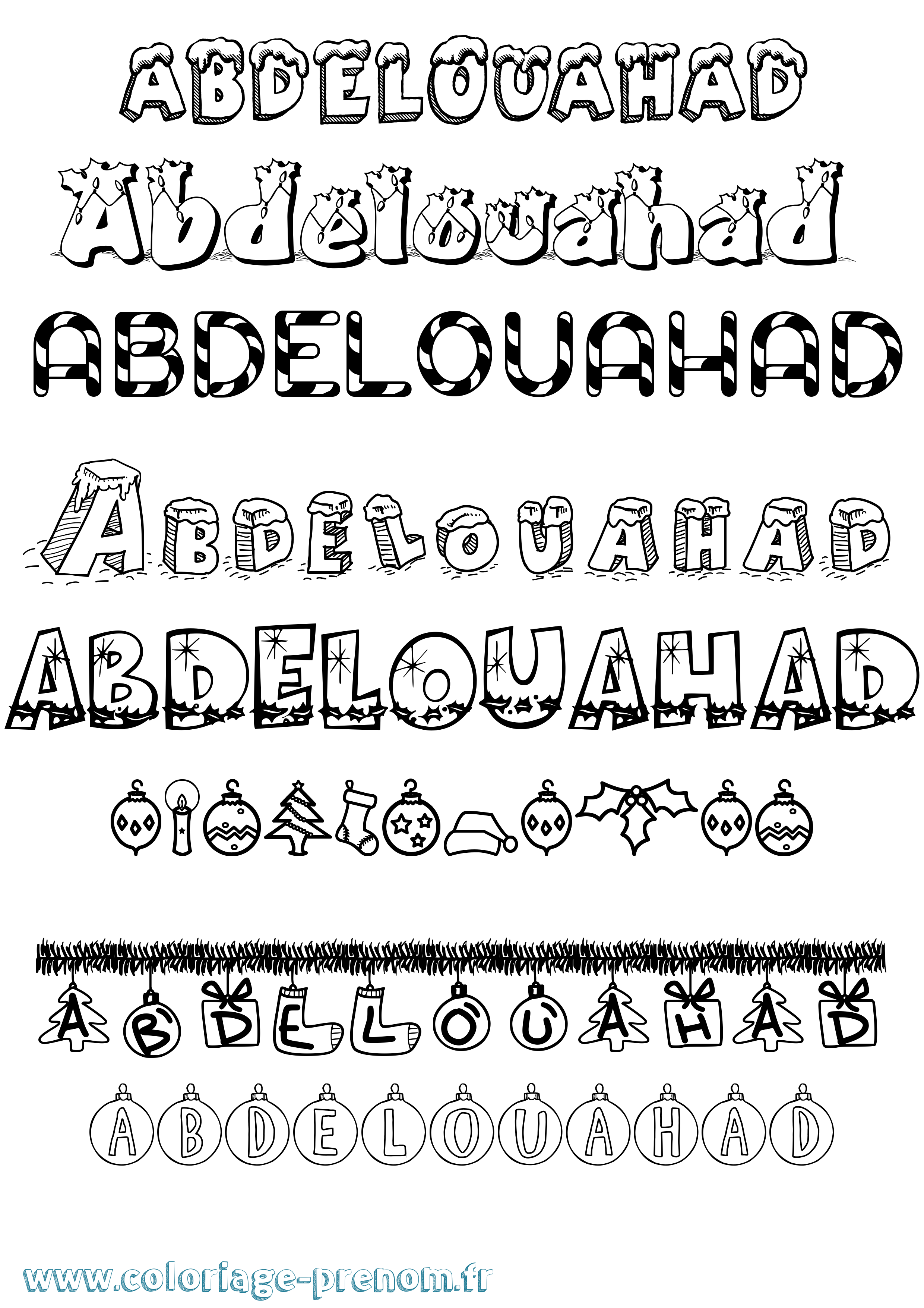 Coloriage prénom Abdelouahad Noël
