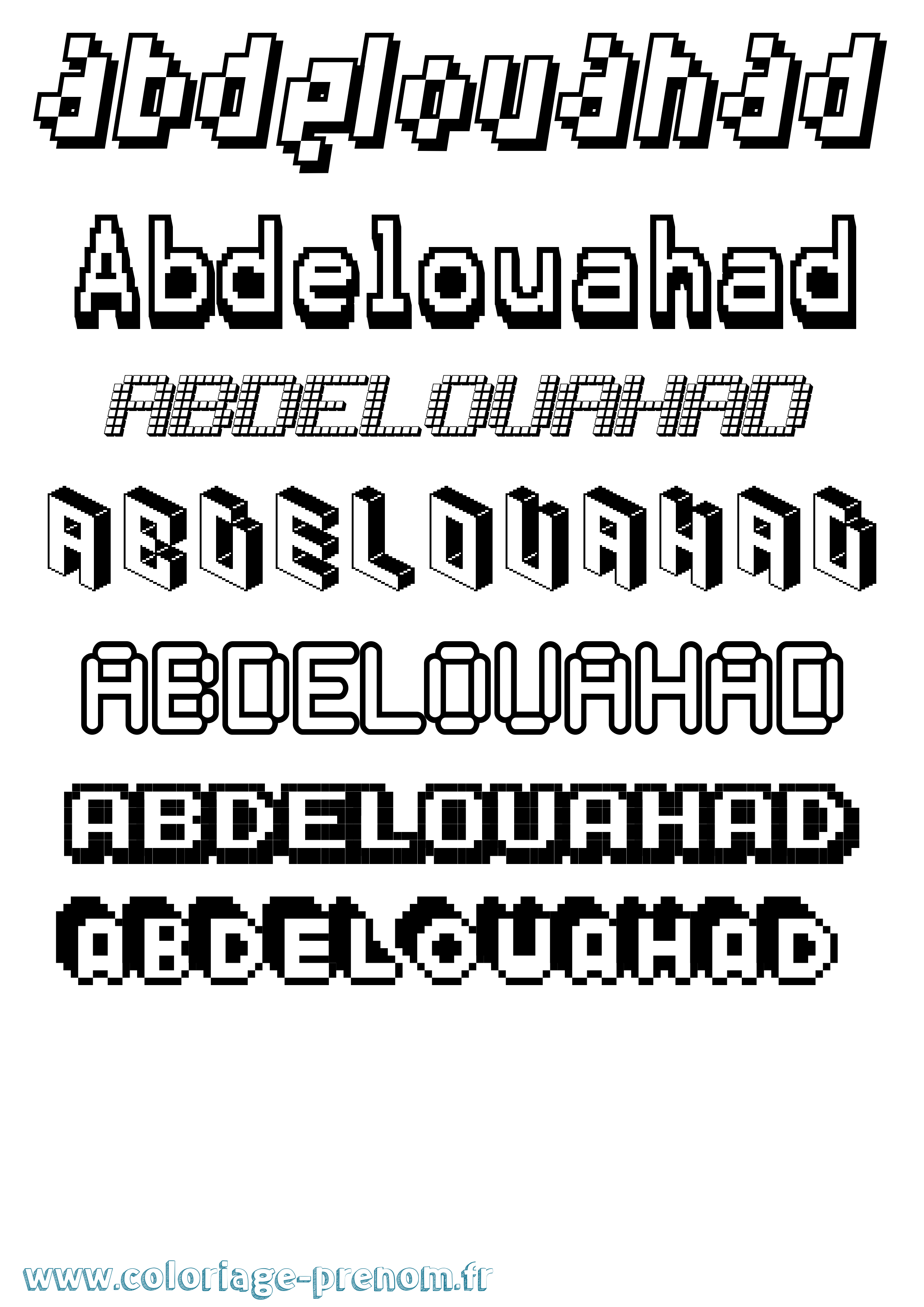 Coloriage prénom Abdelouahad Pixel