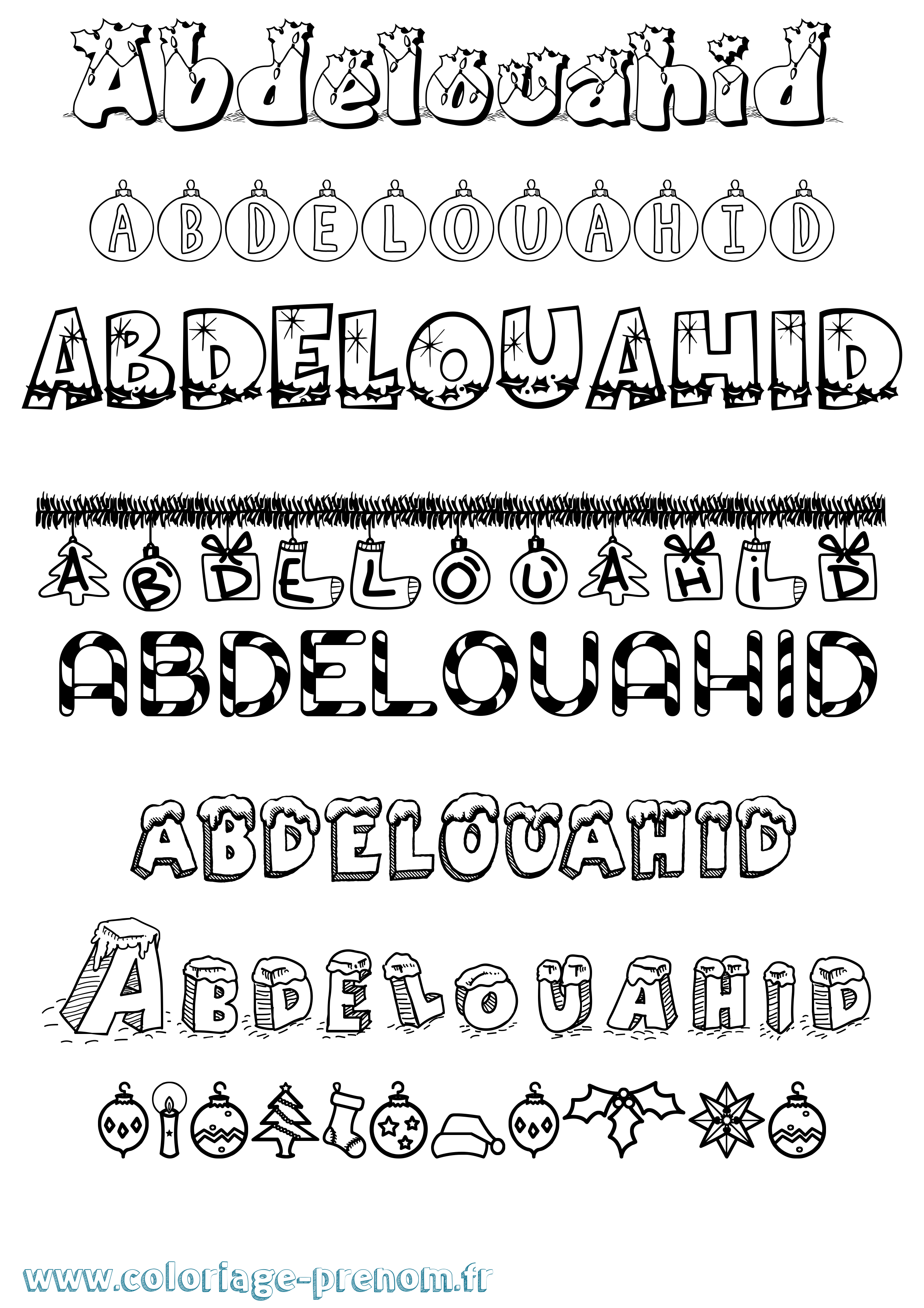 Coloriage prénom Abdelouahid Noël