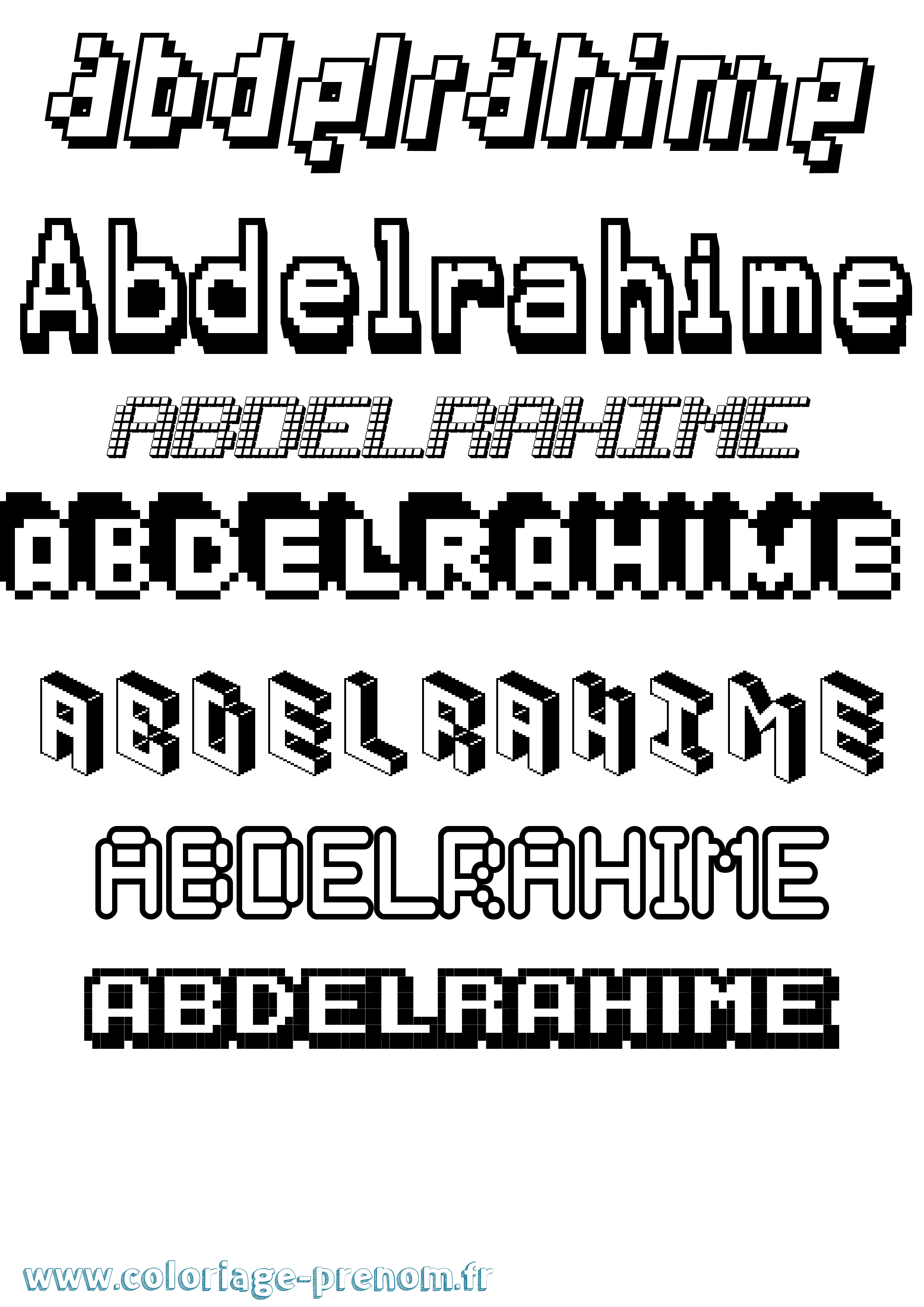 Coloriage prénom Abdelrahime Pixel