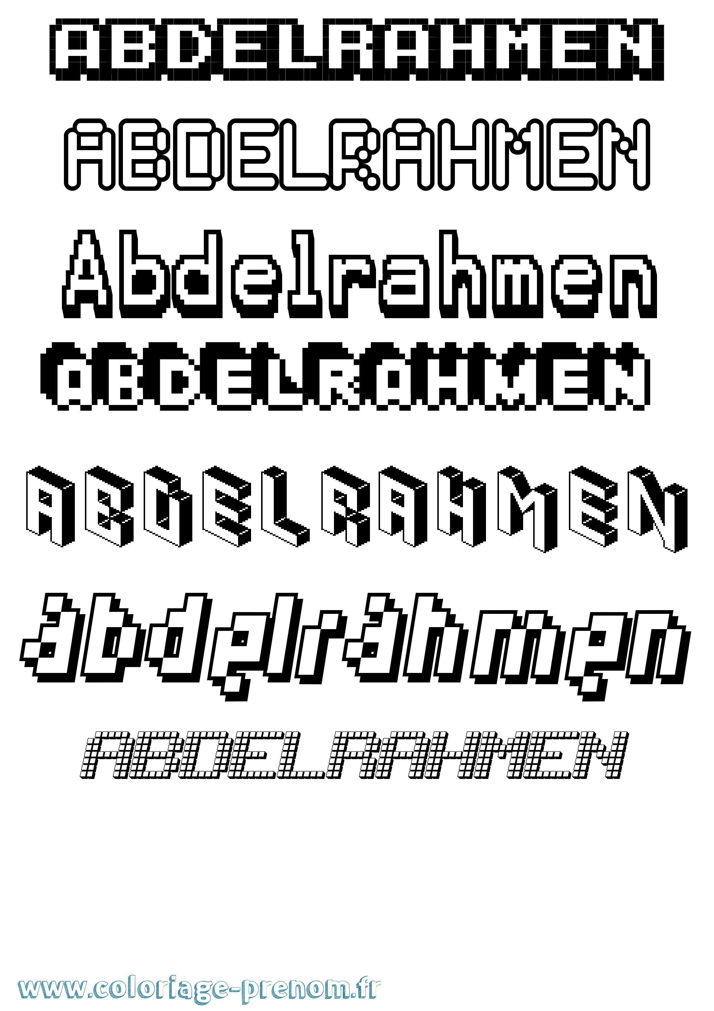 Coloriage prénom Abdelrahmen Pixel
