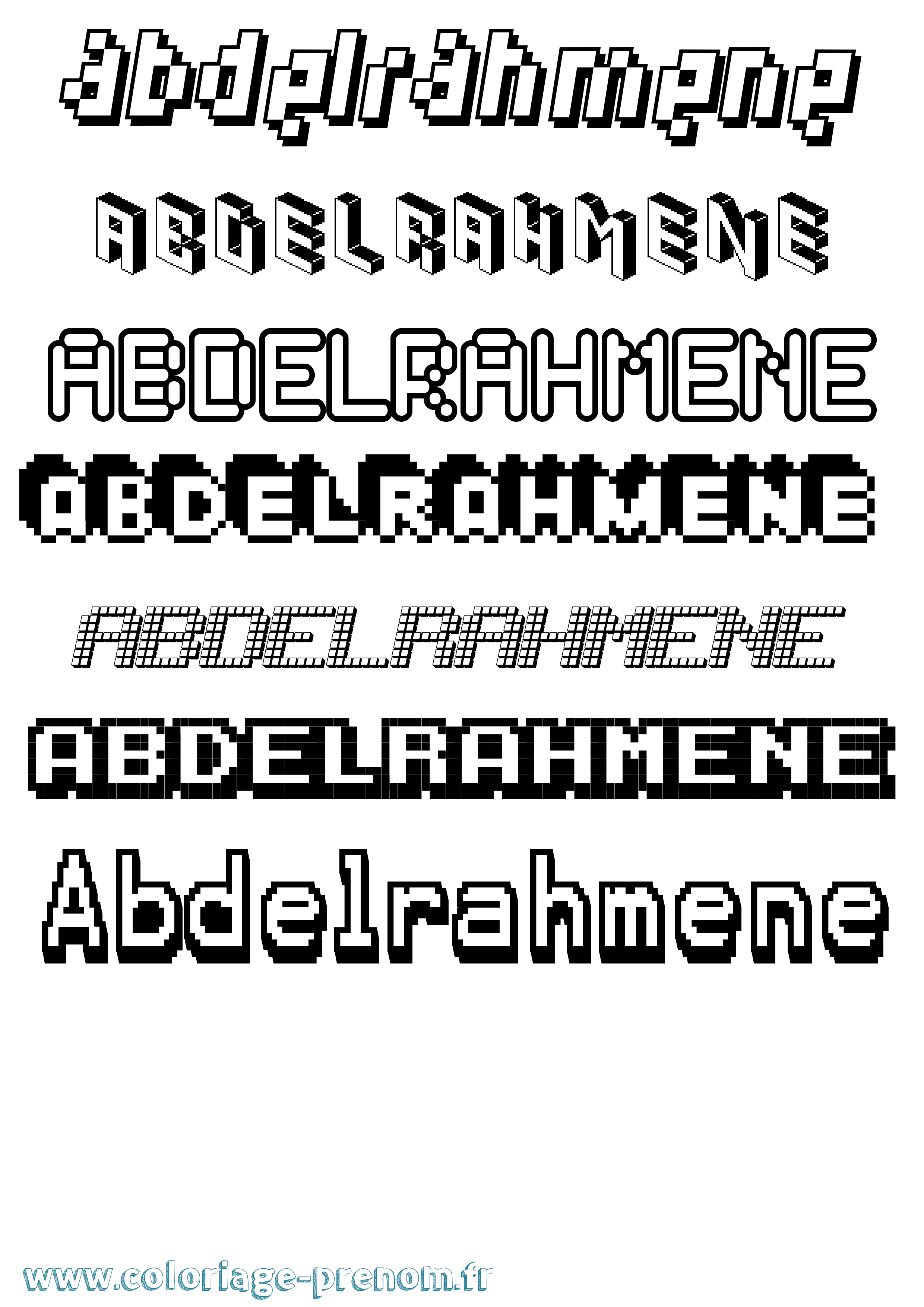 Coloriage prénom Abdelrahmene Pixel
