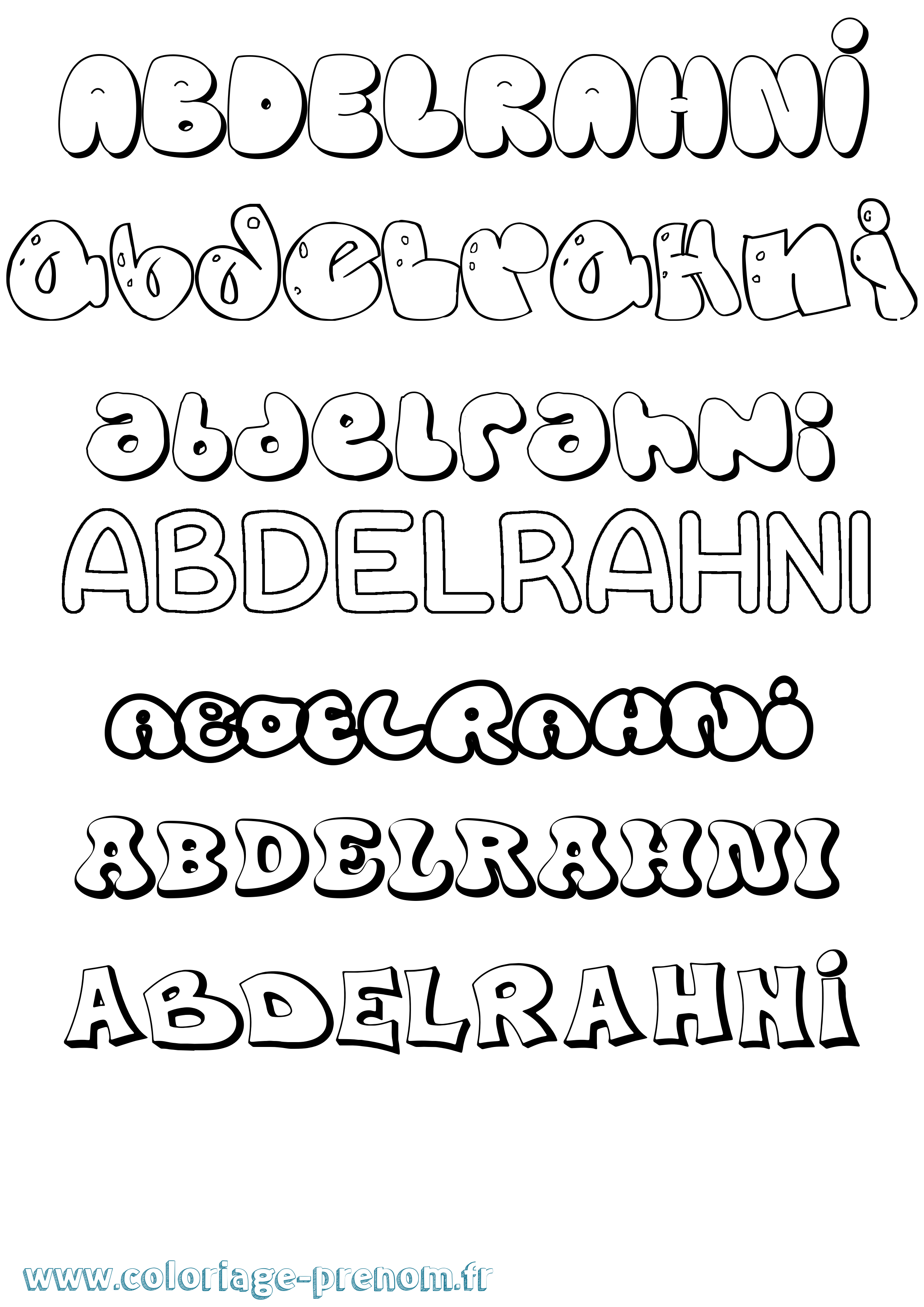 Coloriage prénom Abdelrahni Bubble