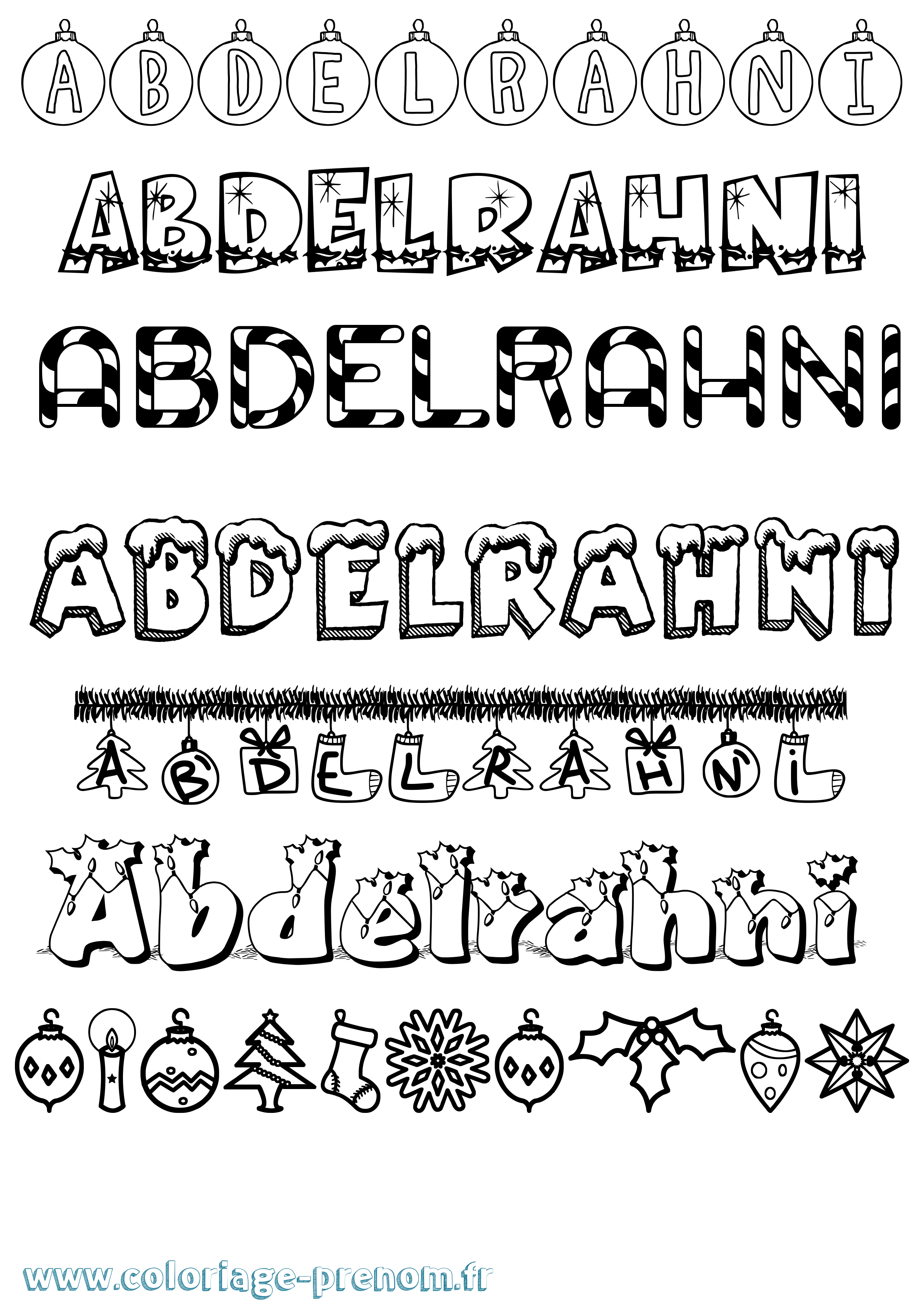 Coloriage prénom Abdelrahni Noël