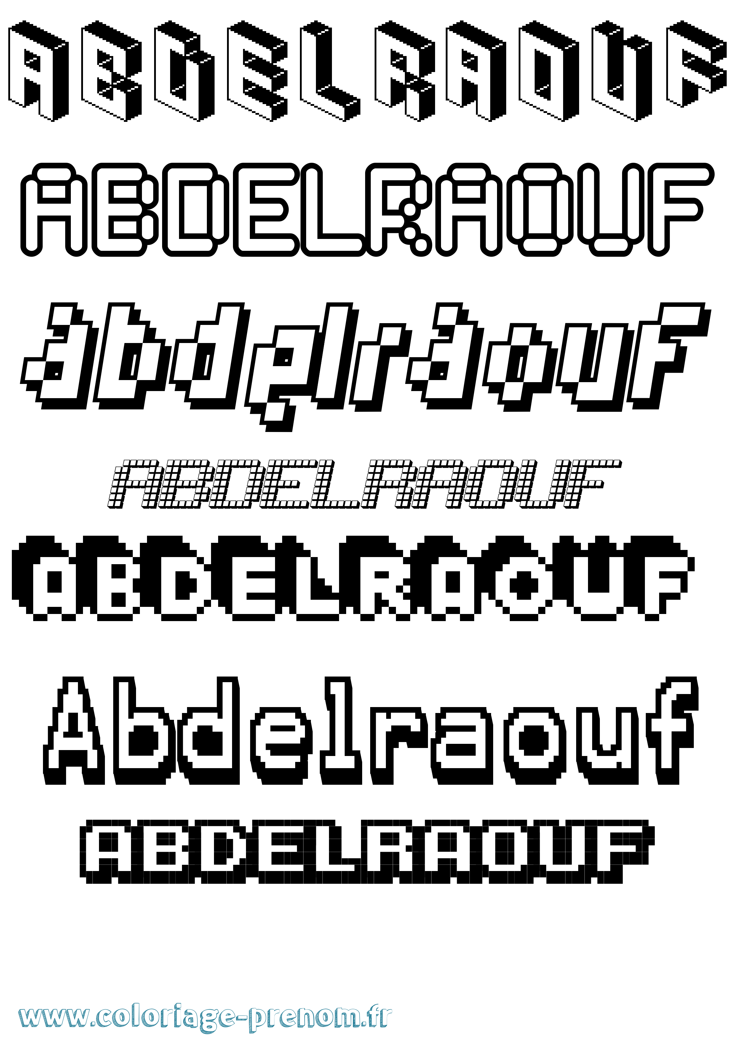 Coloriage prénom Abdelraouf Pixel