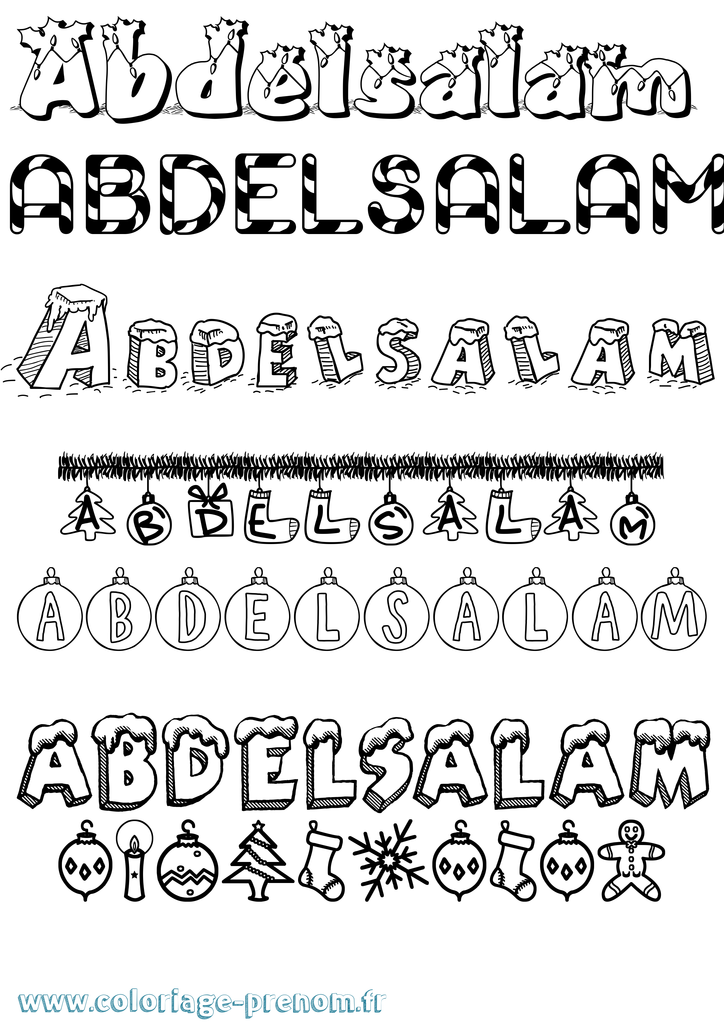 Coloriage prénom Abdelsalam Noël