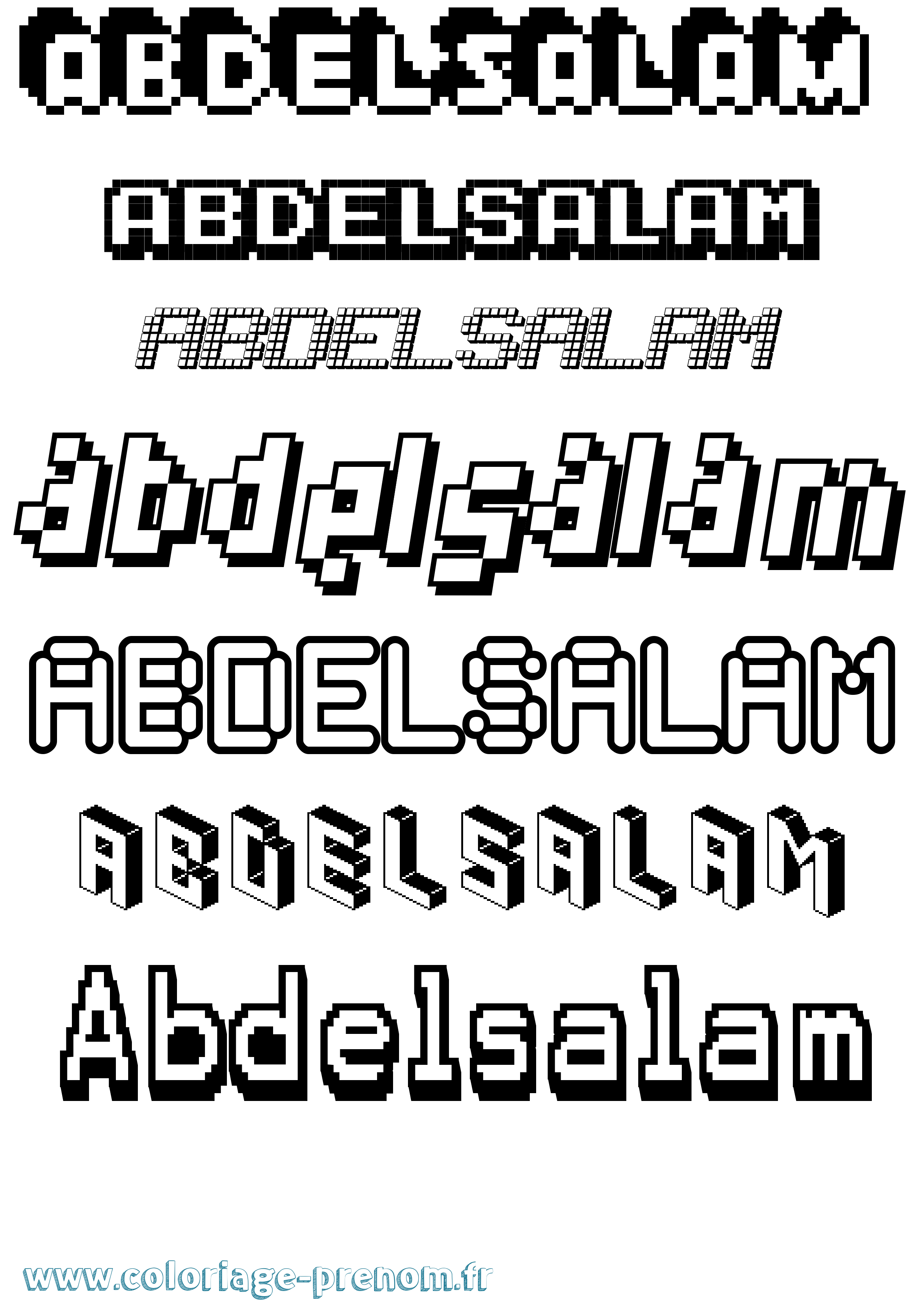 Coloriage prénom Abdelsalam Pixel
