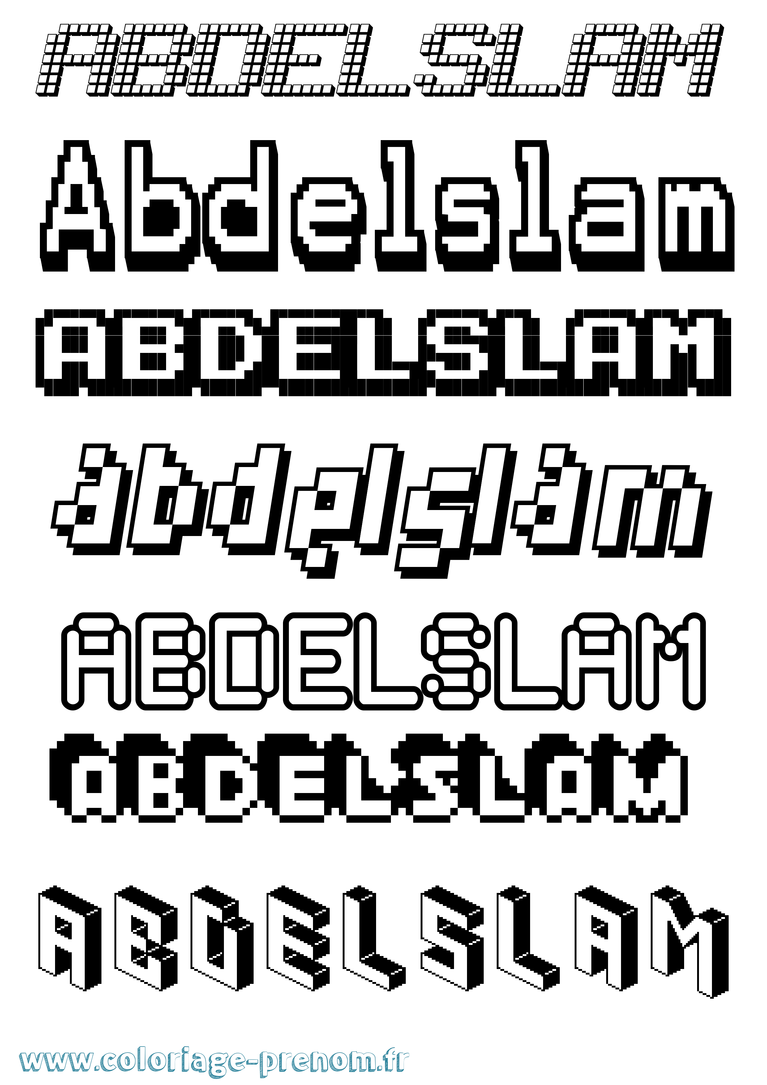 Coloriage prénom Abdelslam Pixel