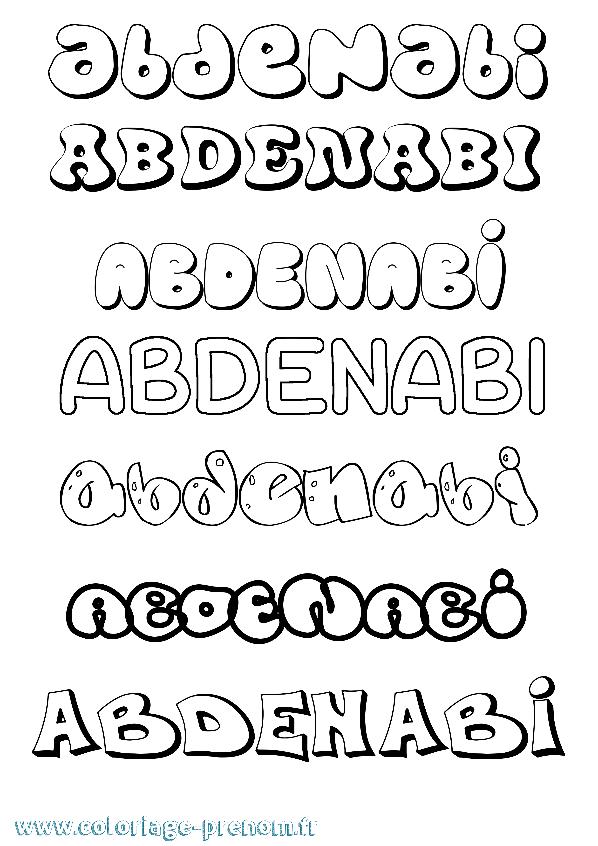 Coloriage prénom Abdenabi Bubble