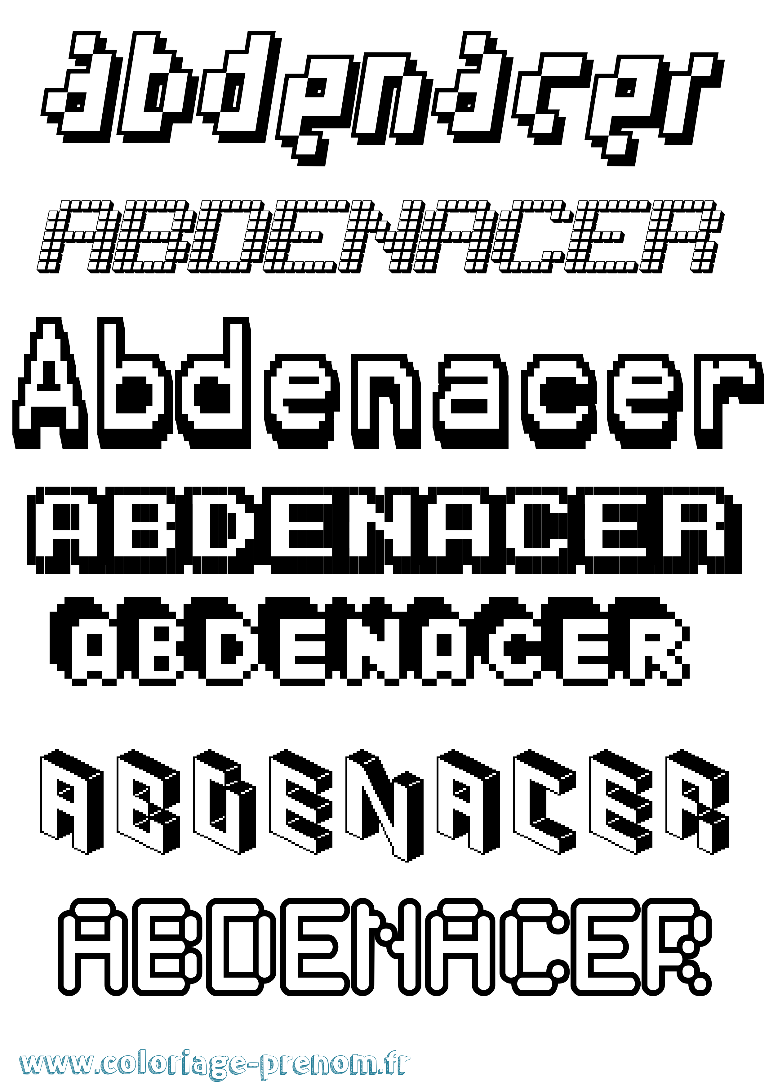 Coloriage prénom Abdenacer Pixel