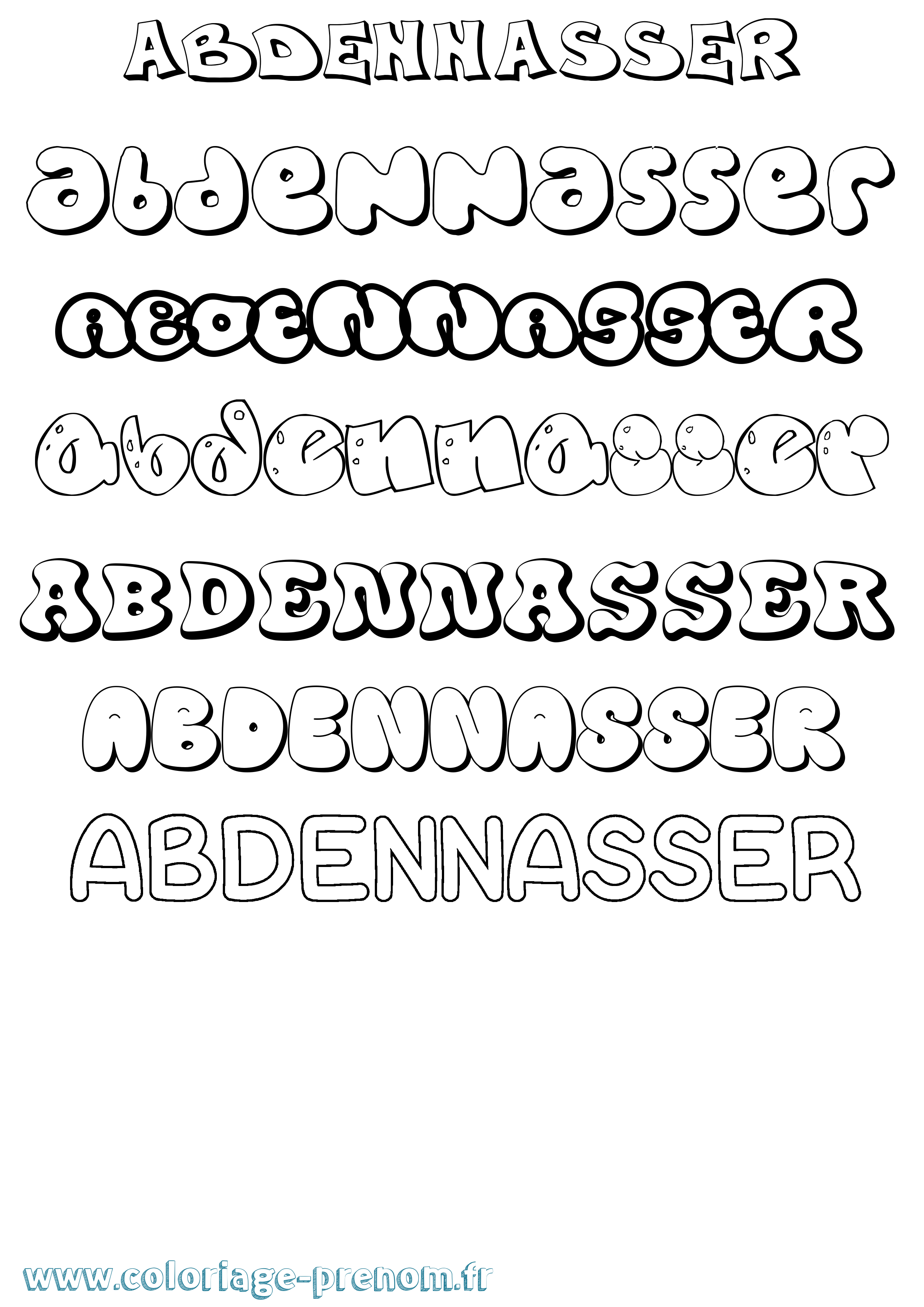 Coloriage prénom Abdennasser Bubble