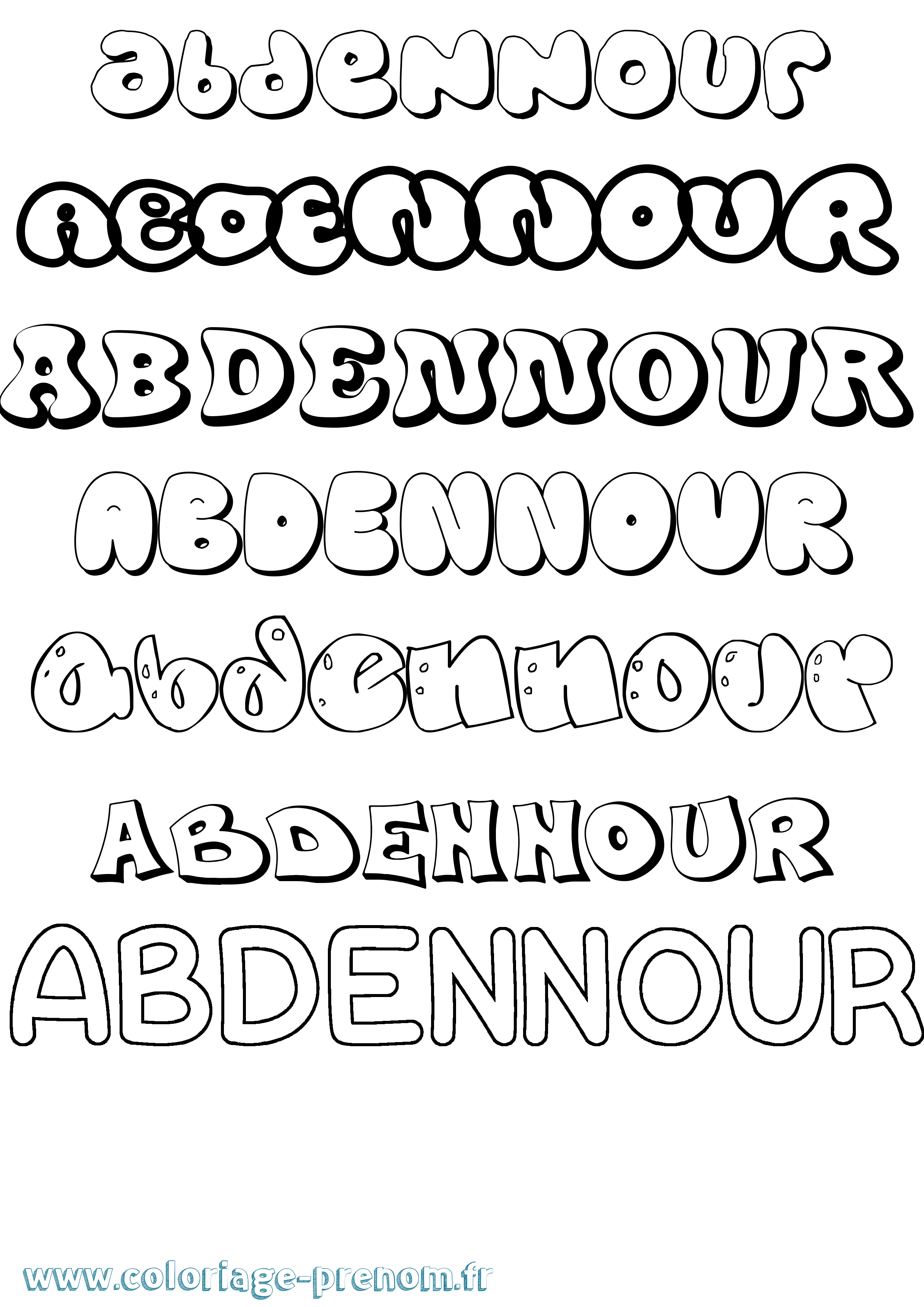 Coloriage prénom Abdennour Bubble