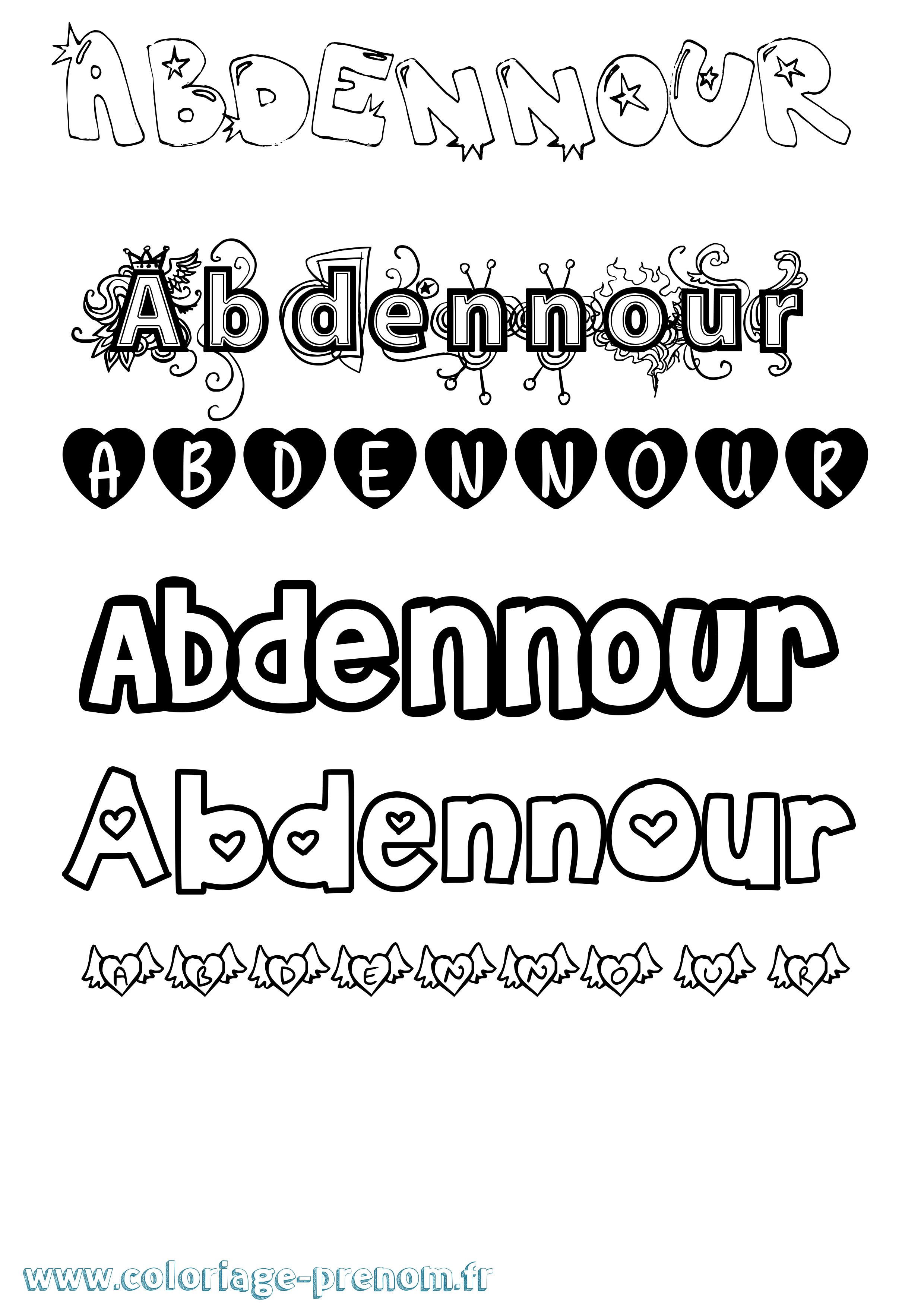 Coloriage prénom Abdennour Girly