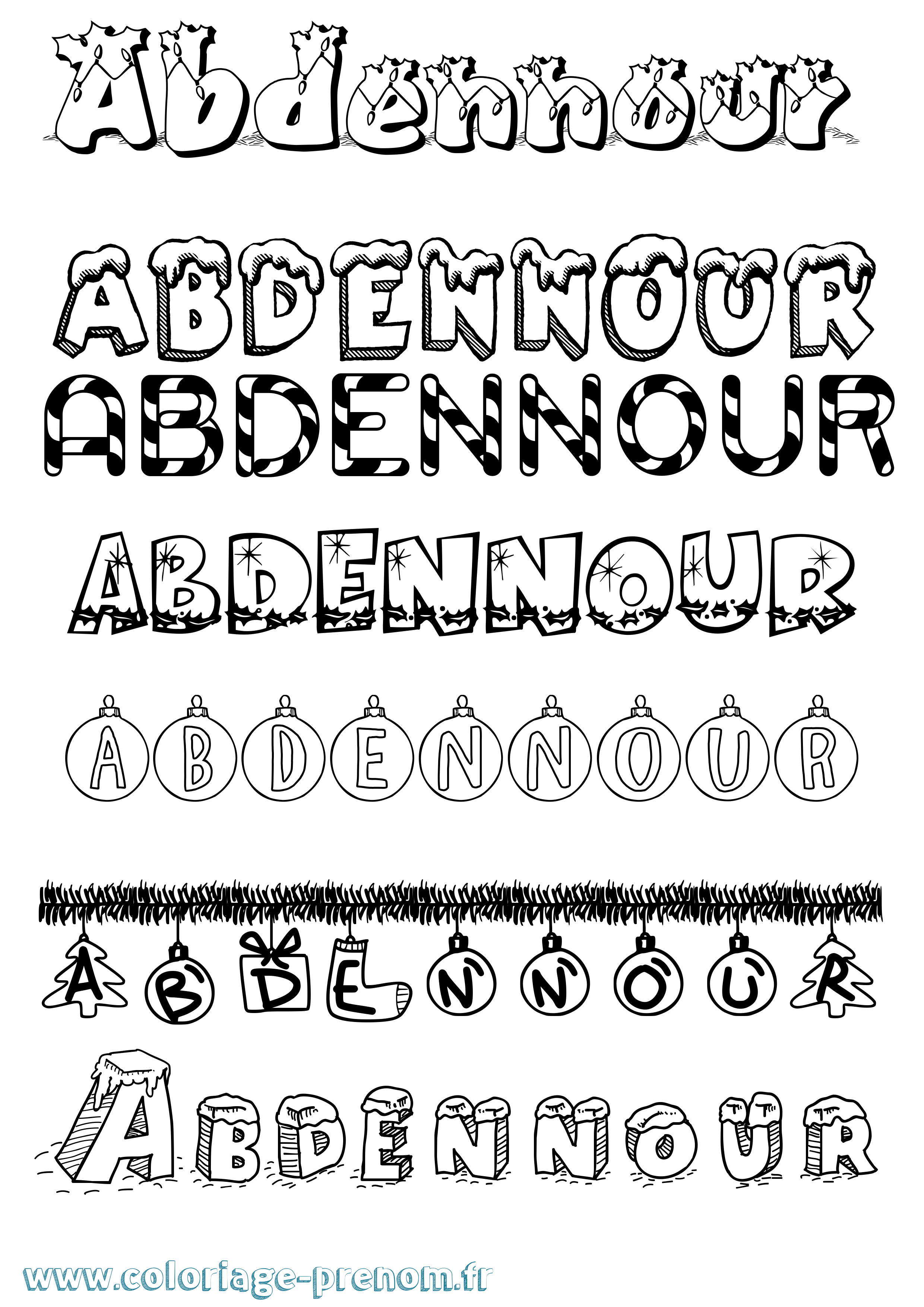 Coloriage prénom Abdennour Noël