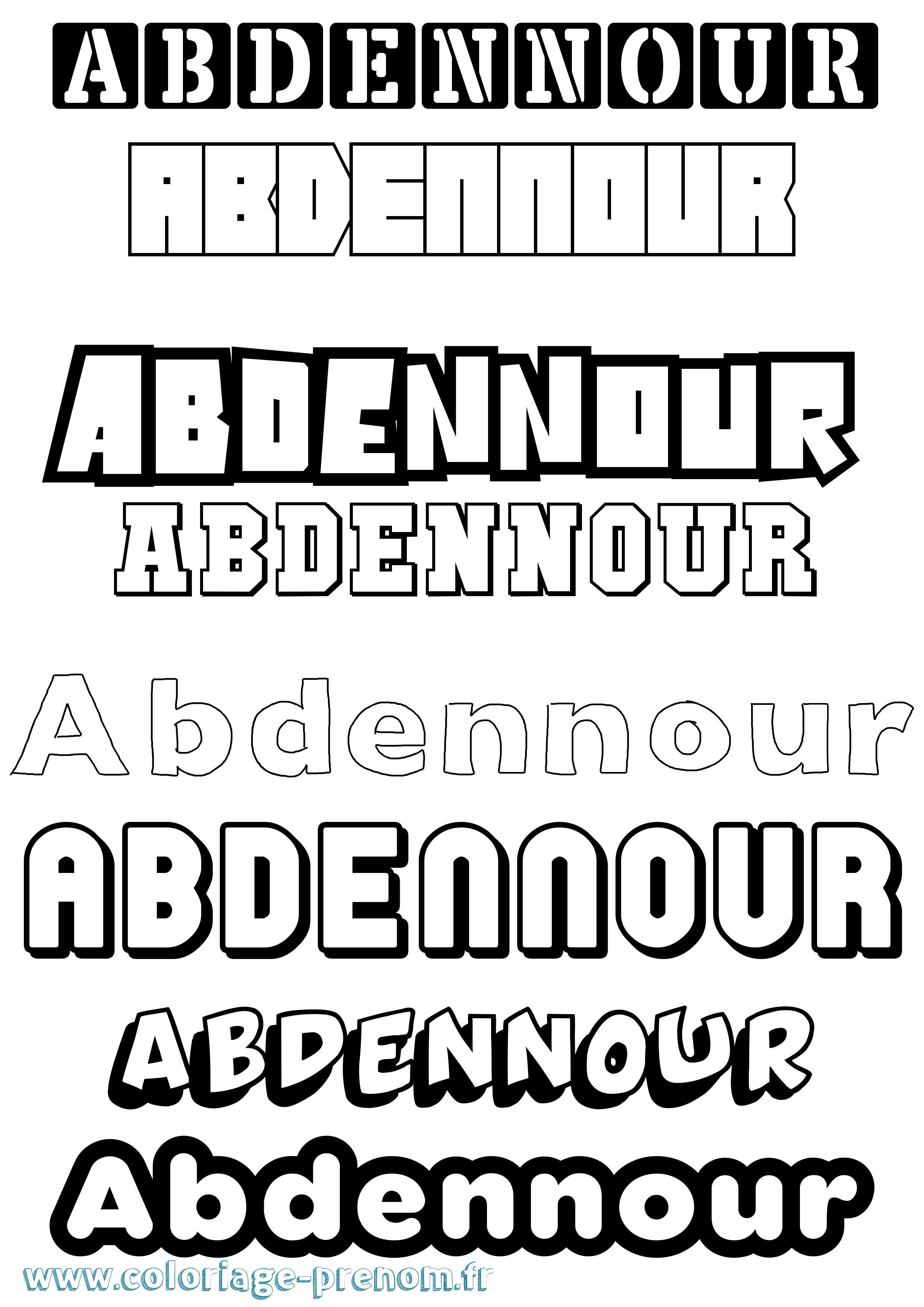 Coloriage prénom Abdennour Simple