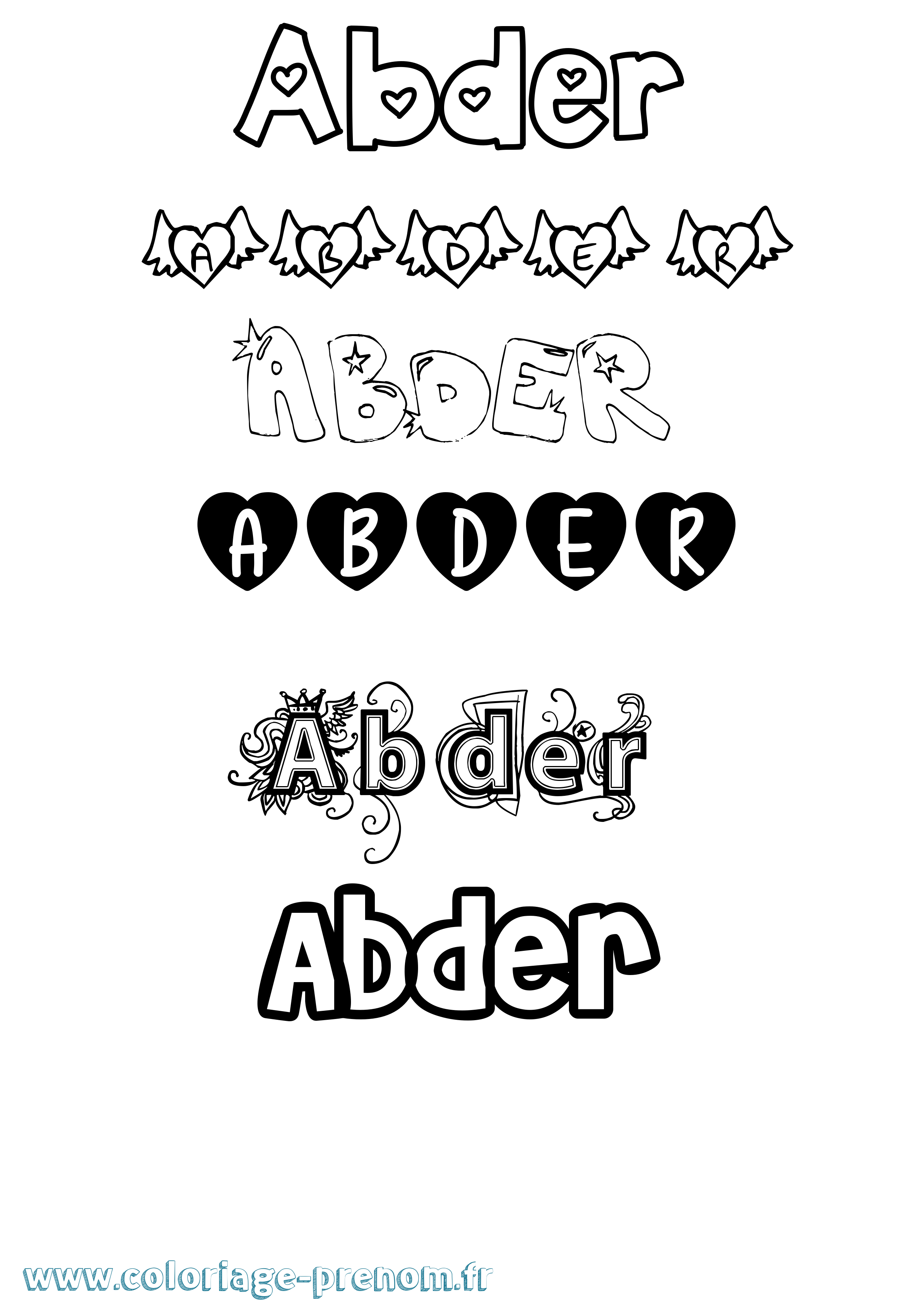 Coloriage prénom Abder Girly