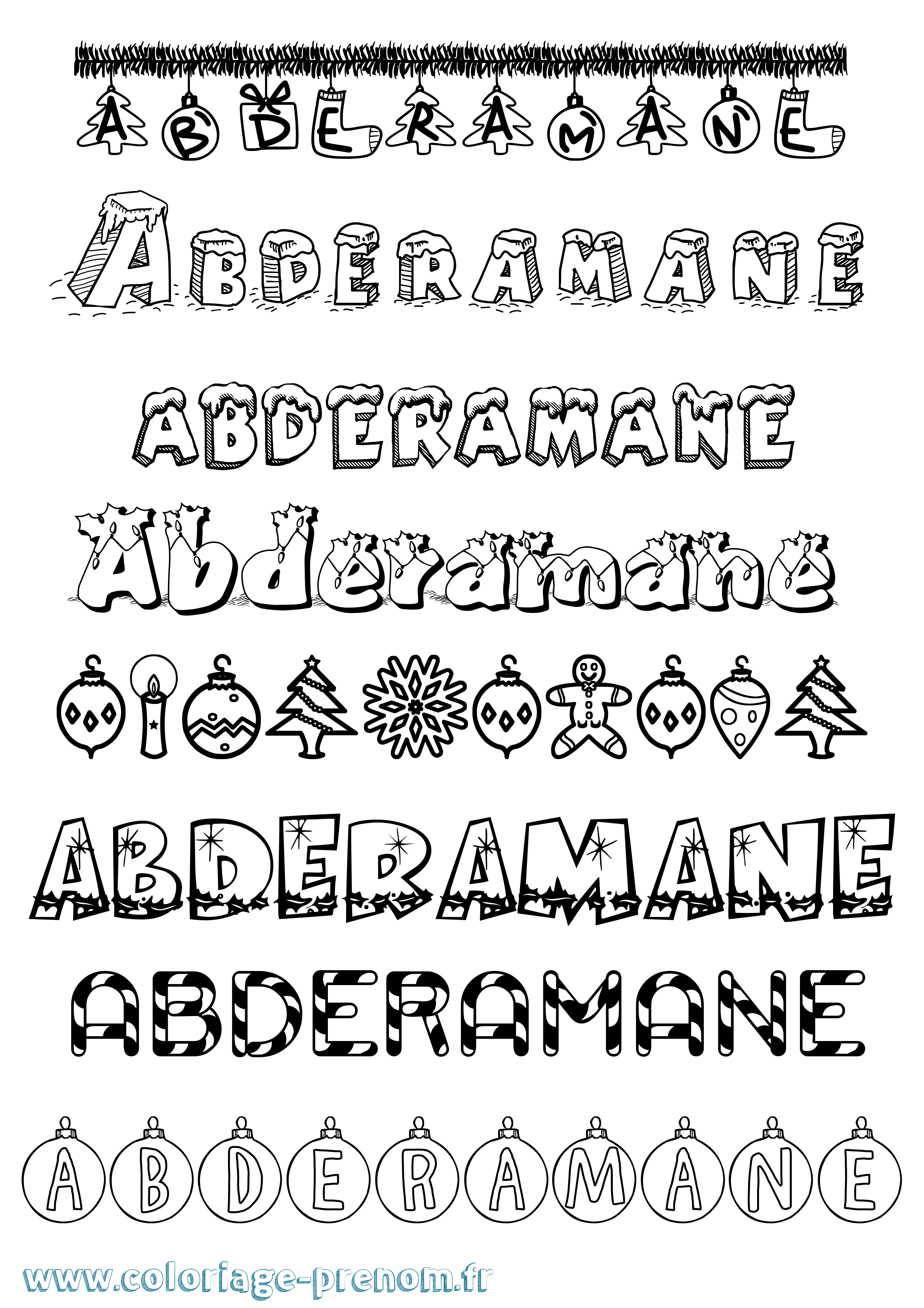 Coloriage prénom Abderamane Noël