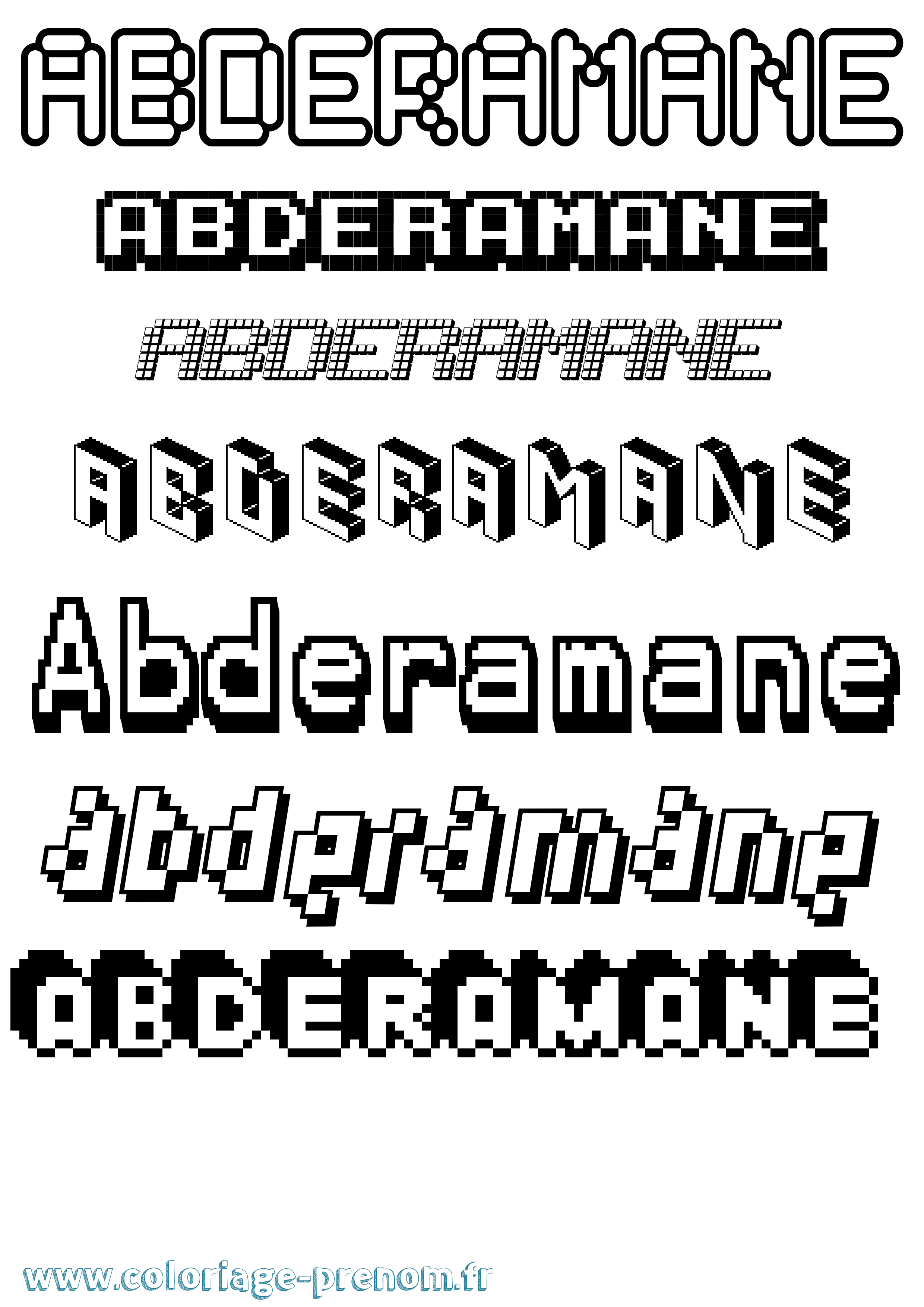 Coloriage prénom Abderamane Pixel