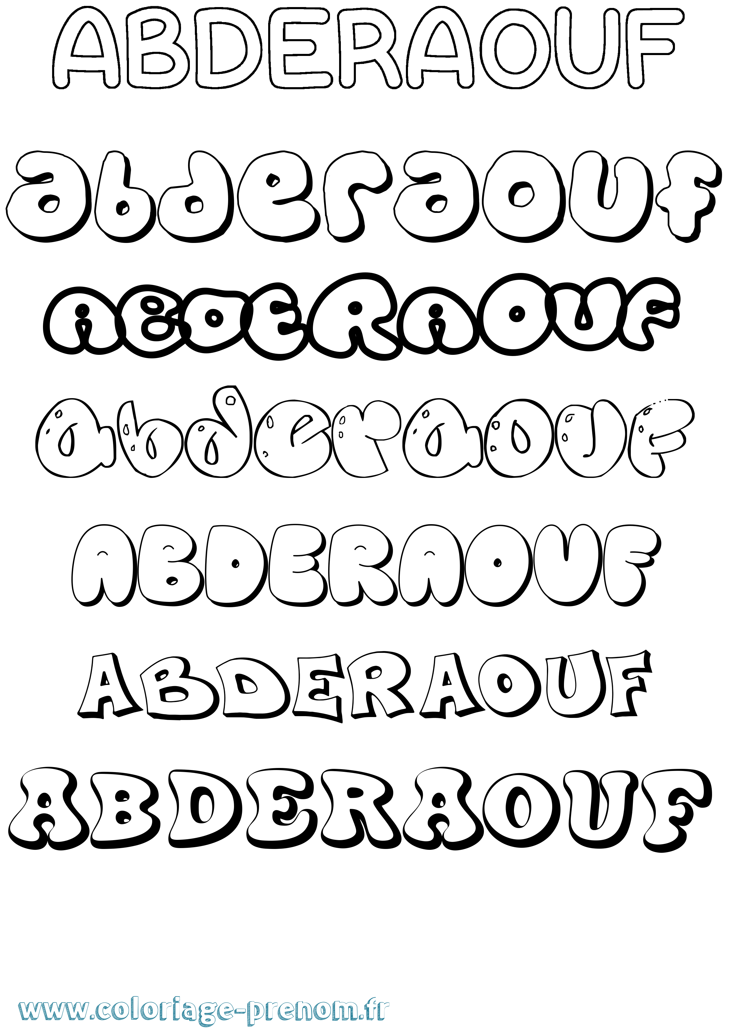 Coloriage Abderaouf Bubble Coloriage prénom Abderaouf Bubble