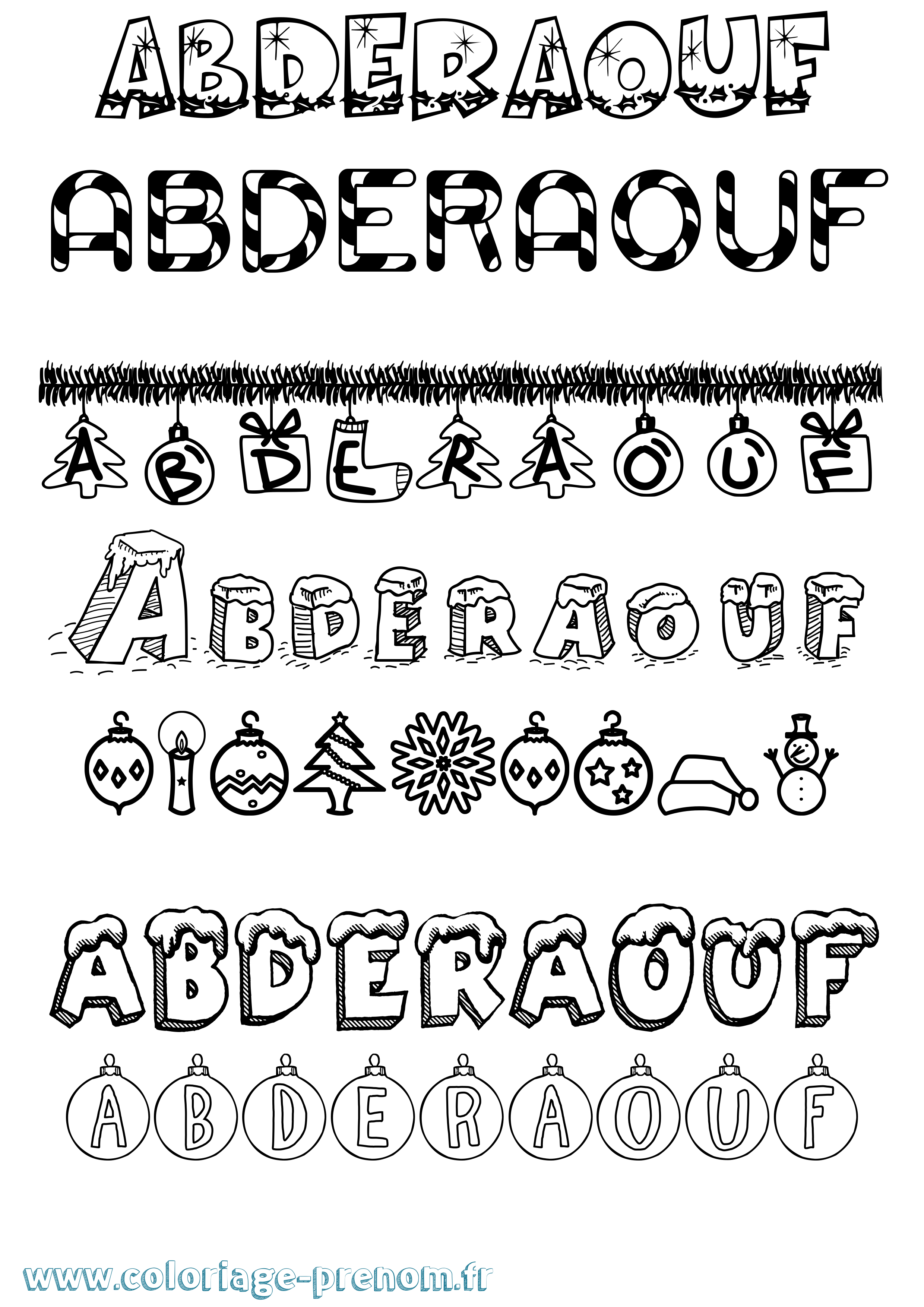 Coloriage Abderaouf Noël Coloriage prénom Abderaouf Noël