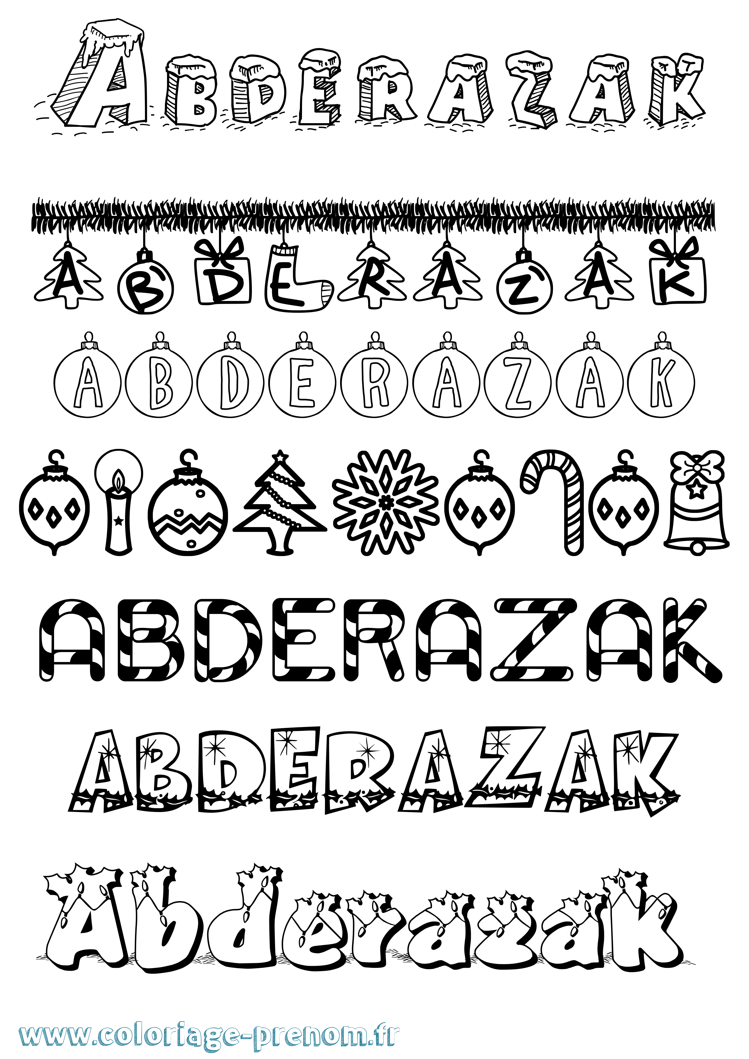 Coloriage Abderazak Noël Coloriage prénom Abderazak Noël