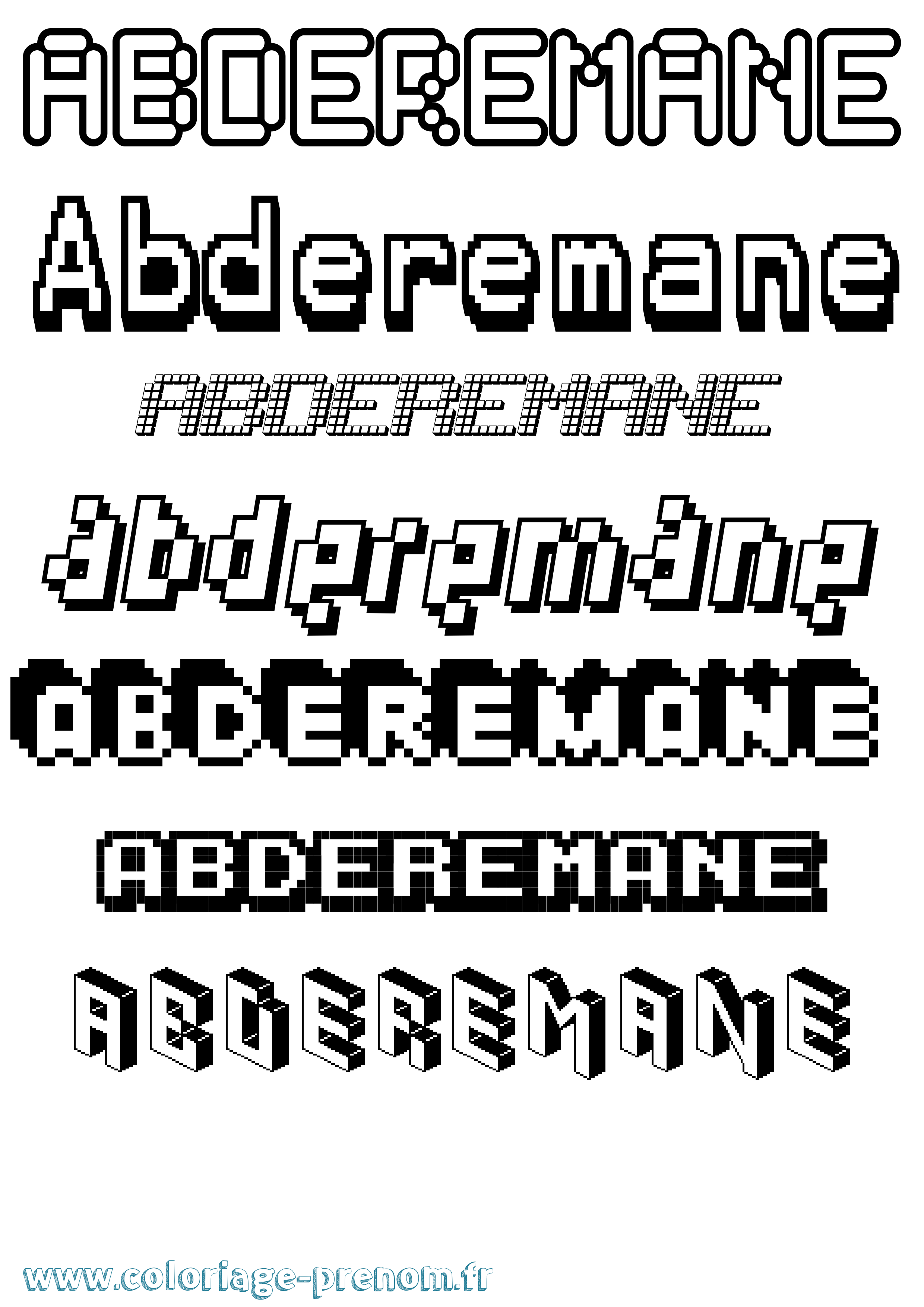 Coloriage prénom Abderemane Pixel
