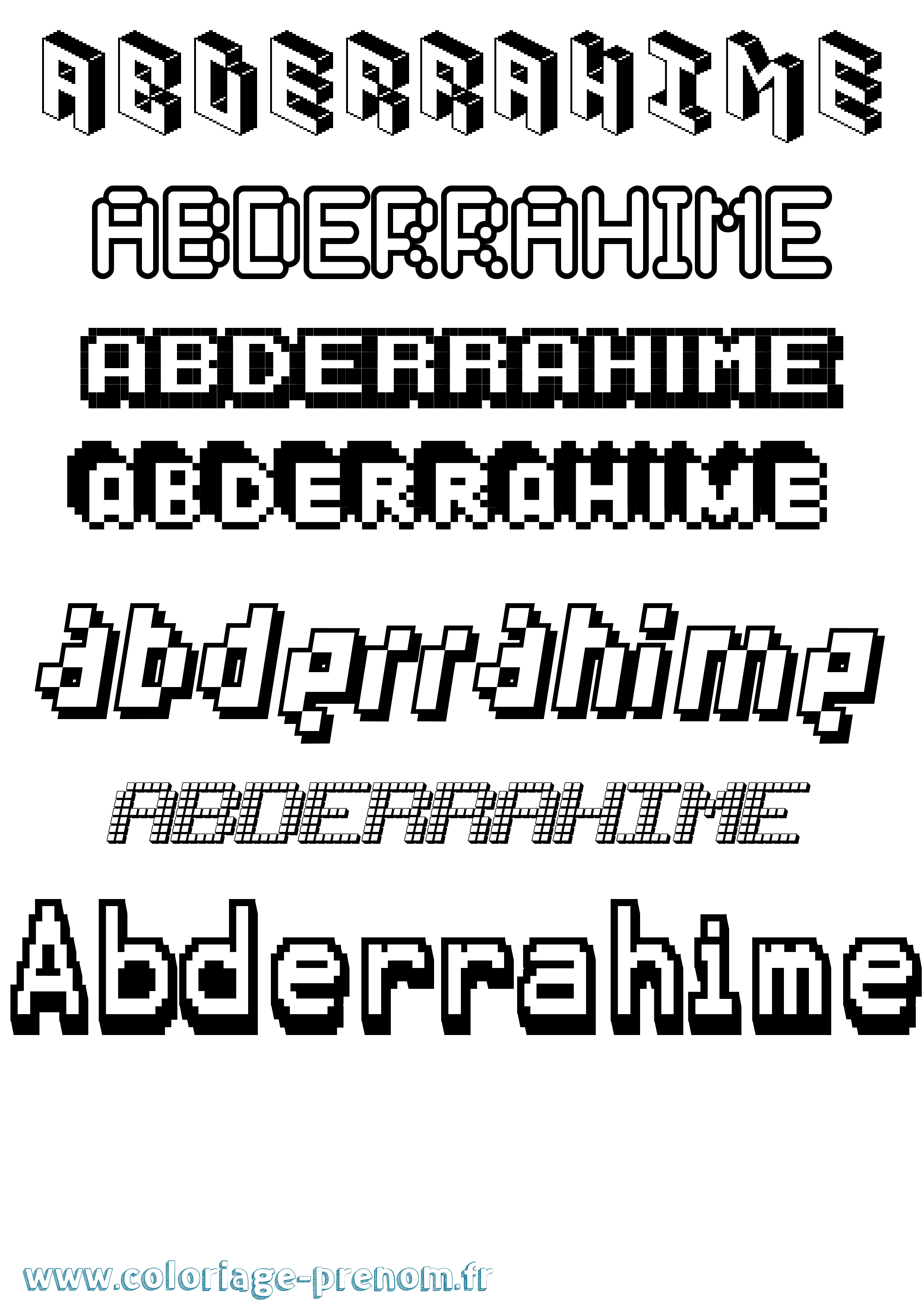 Coloriage prénom Abderrahime Pixel