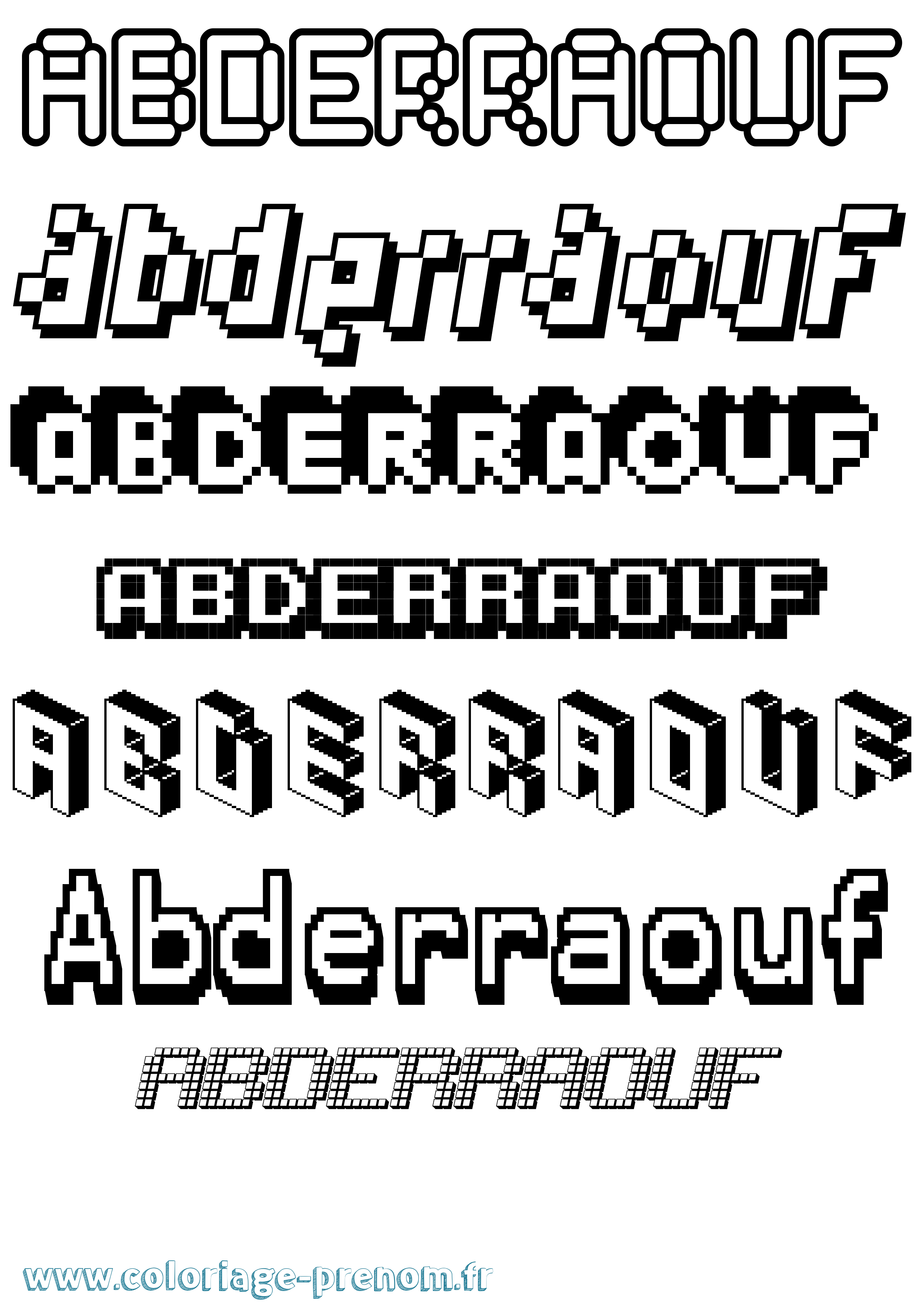 Coloriage prénom Abderraouf Pixel