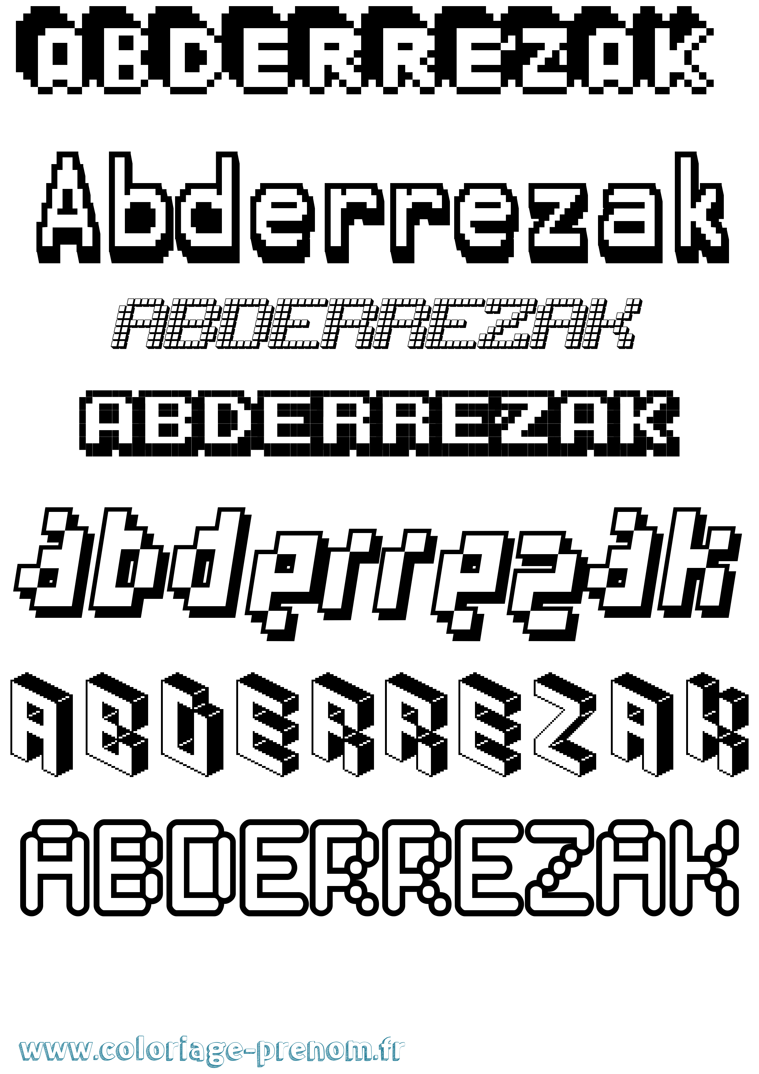 Coloriage prénom Abderrezak Pixel