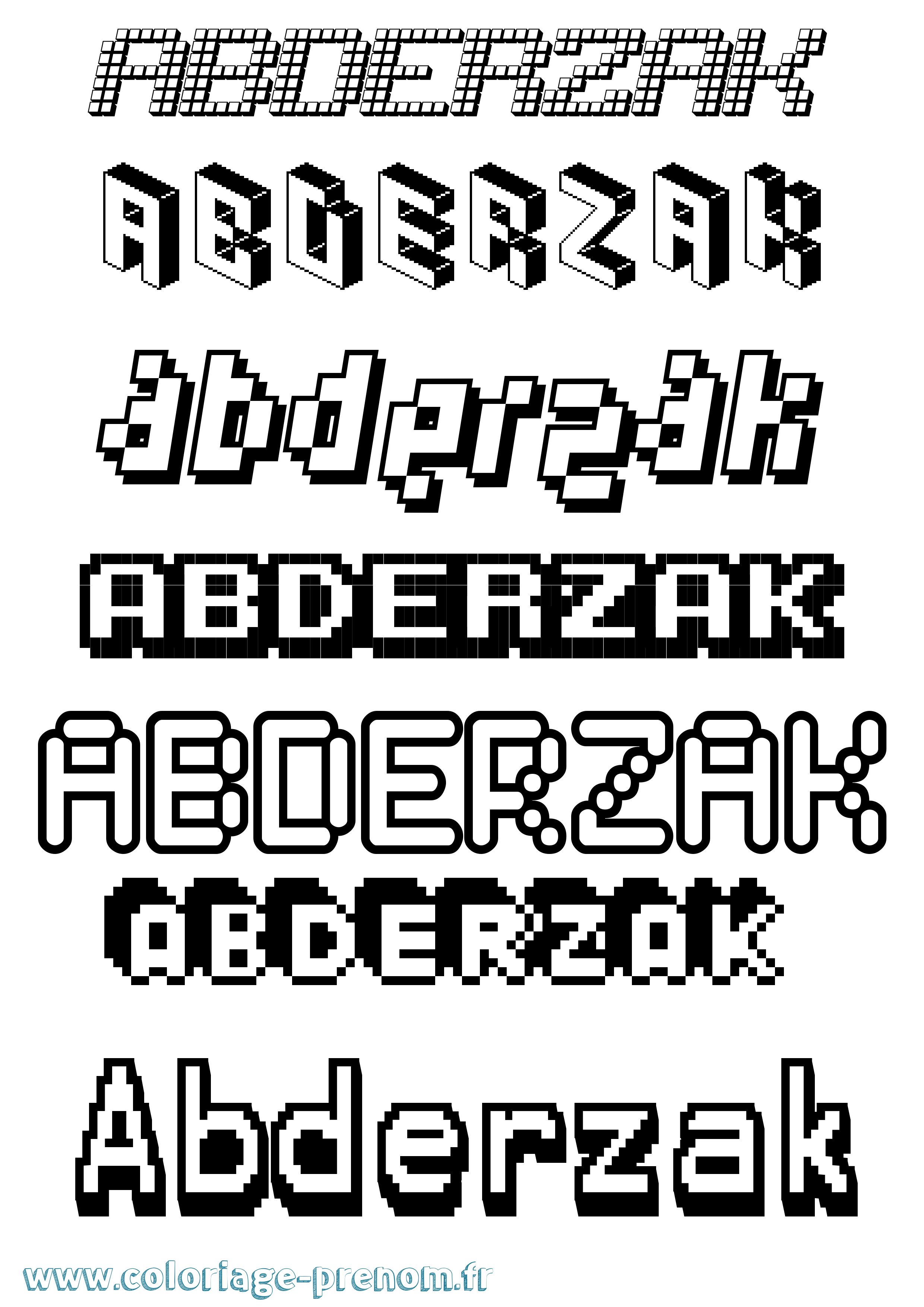 Coloriage prénom Abderzak Pixel