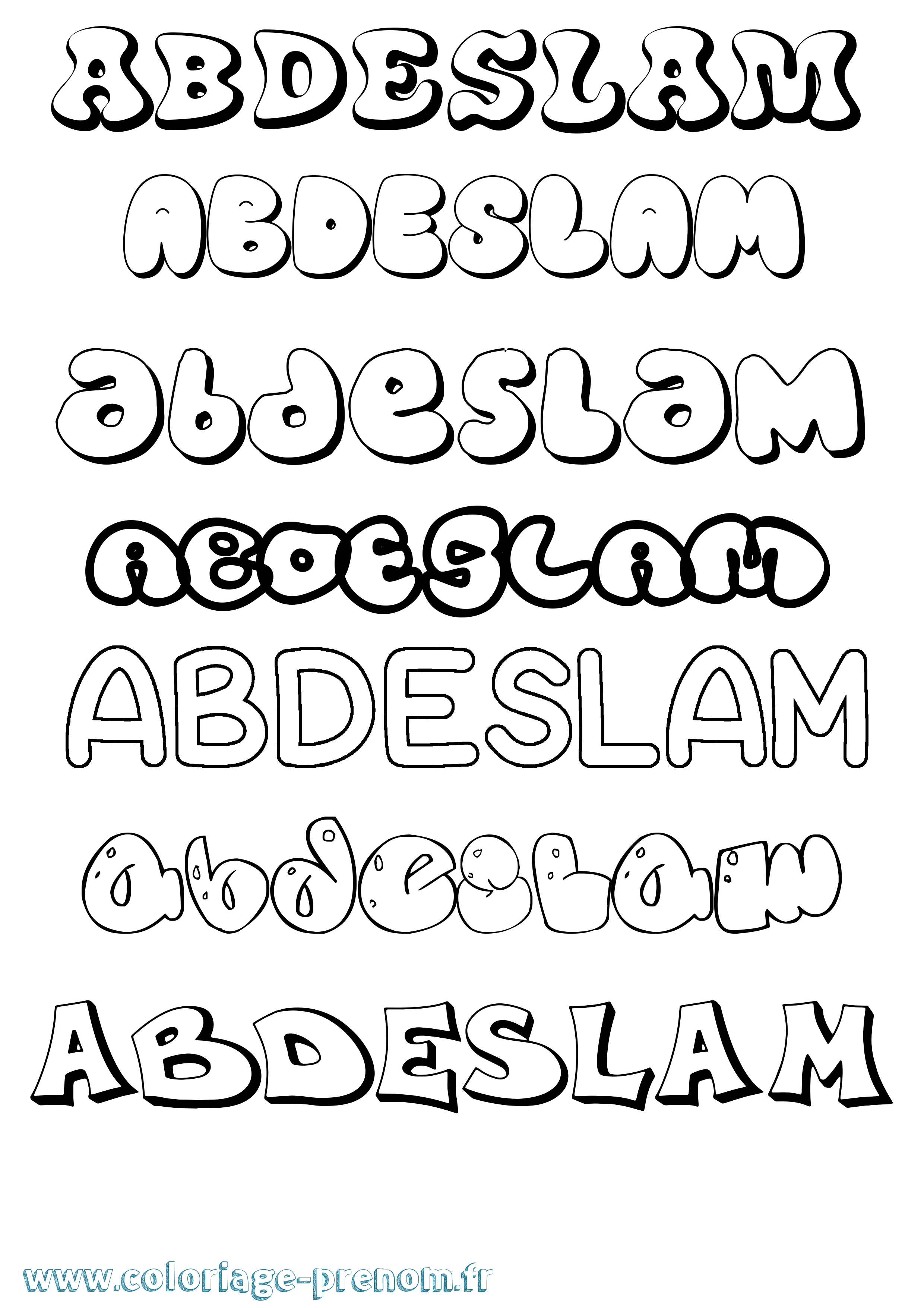 Coloriage prénom Abdeslam Bubble