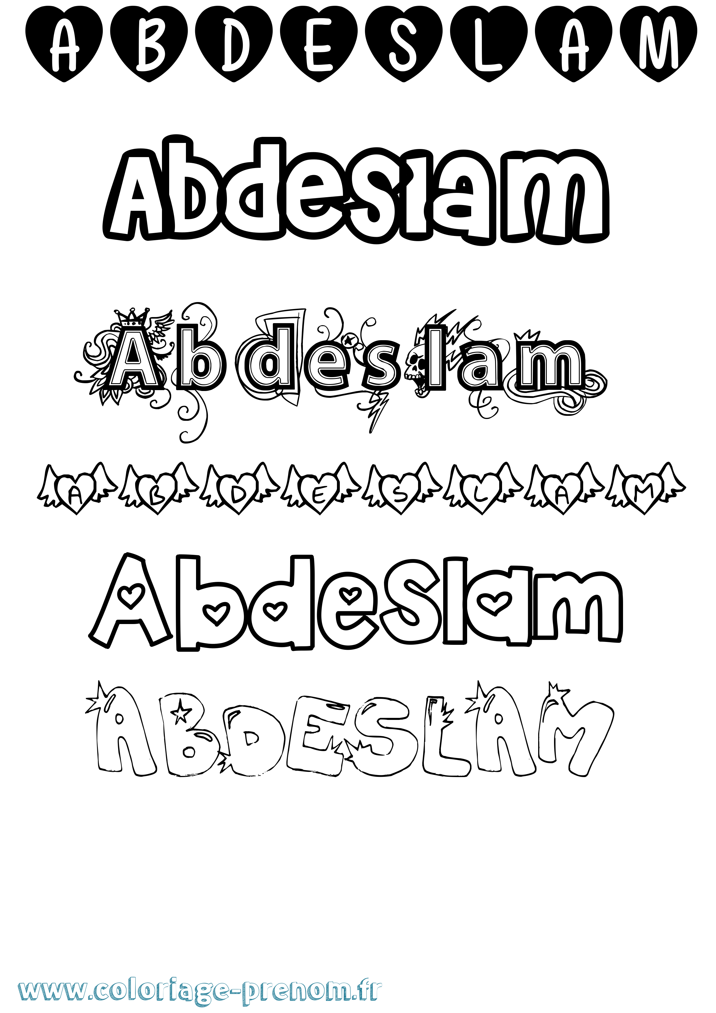 Coloriage prénom Abdeslam Girly