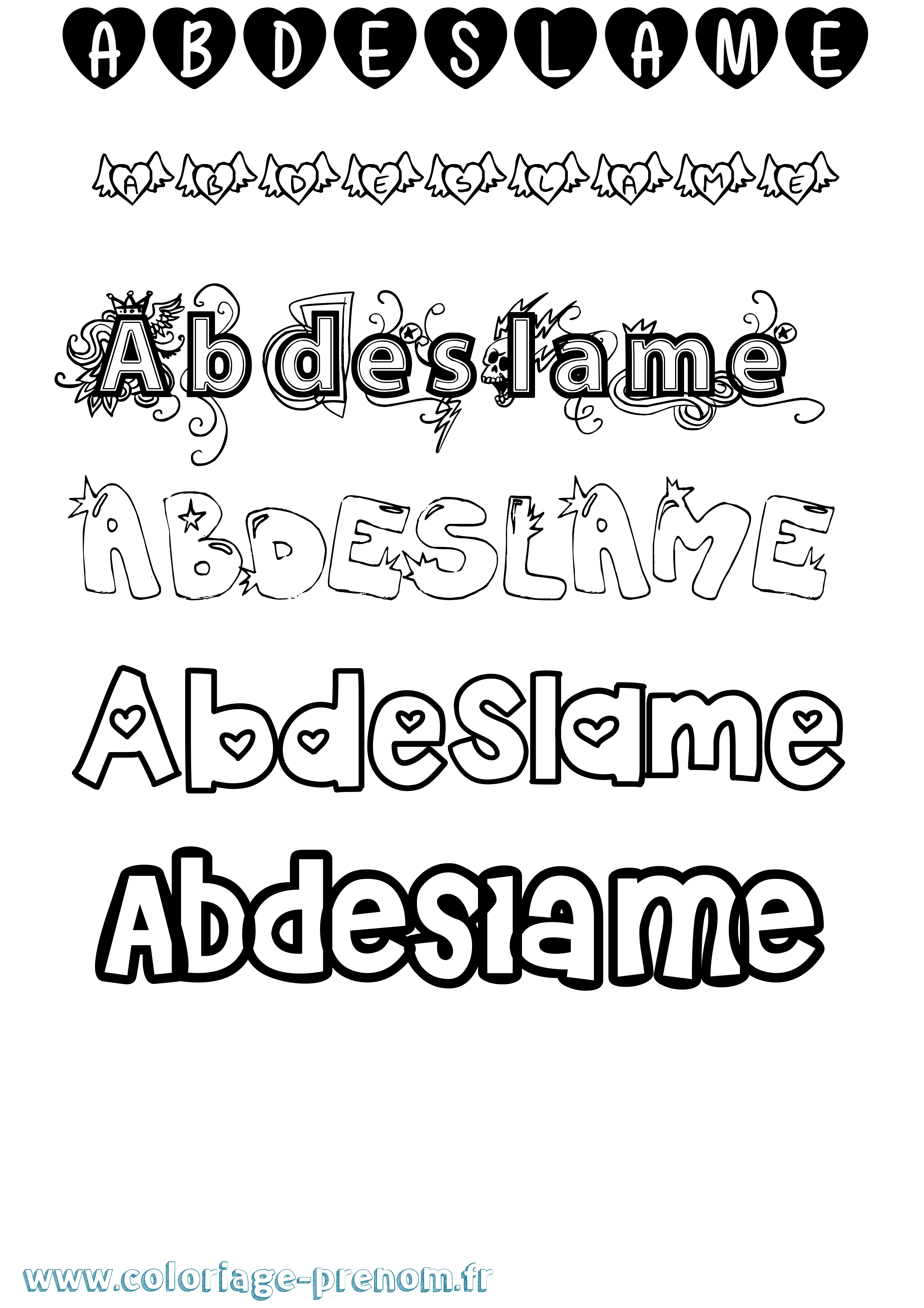 Coloriage prénom Abdeslame Girly