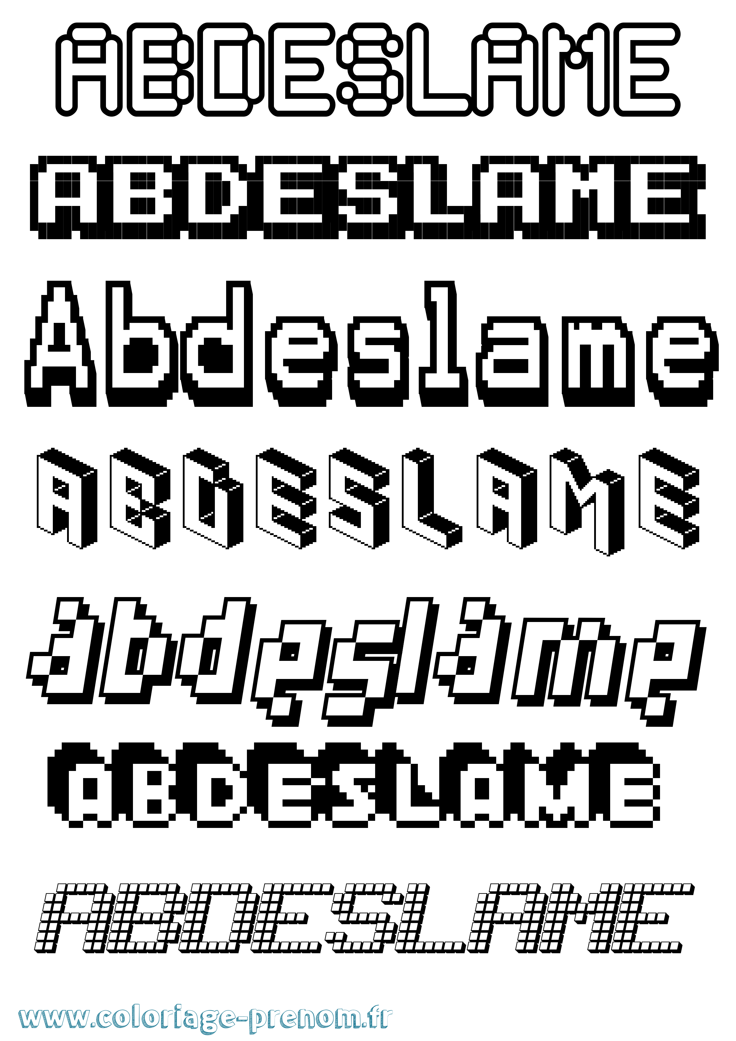Coloriage prénom Abdeslame Pixel