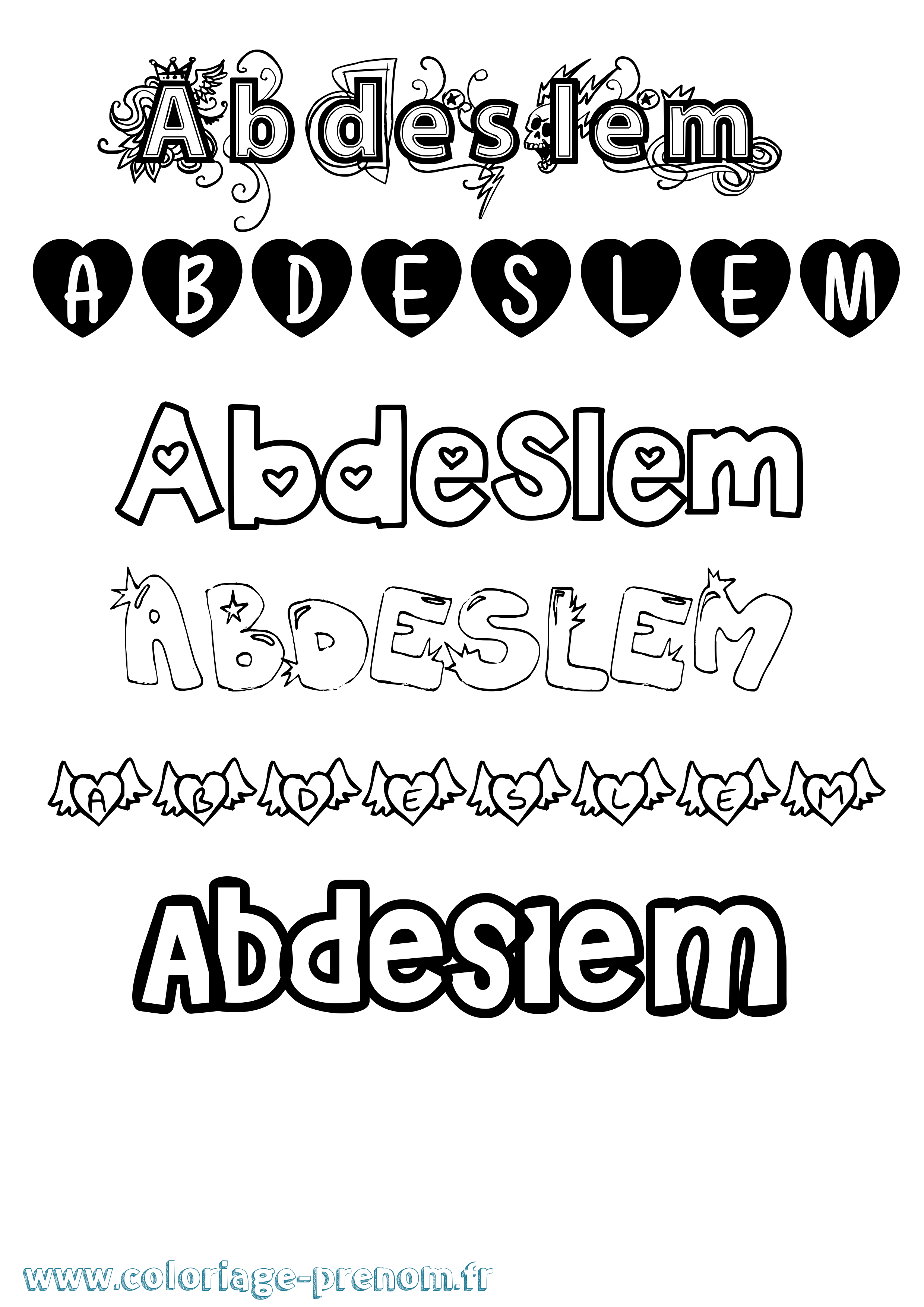 Coloriage prénom Abdeslem Girly