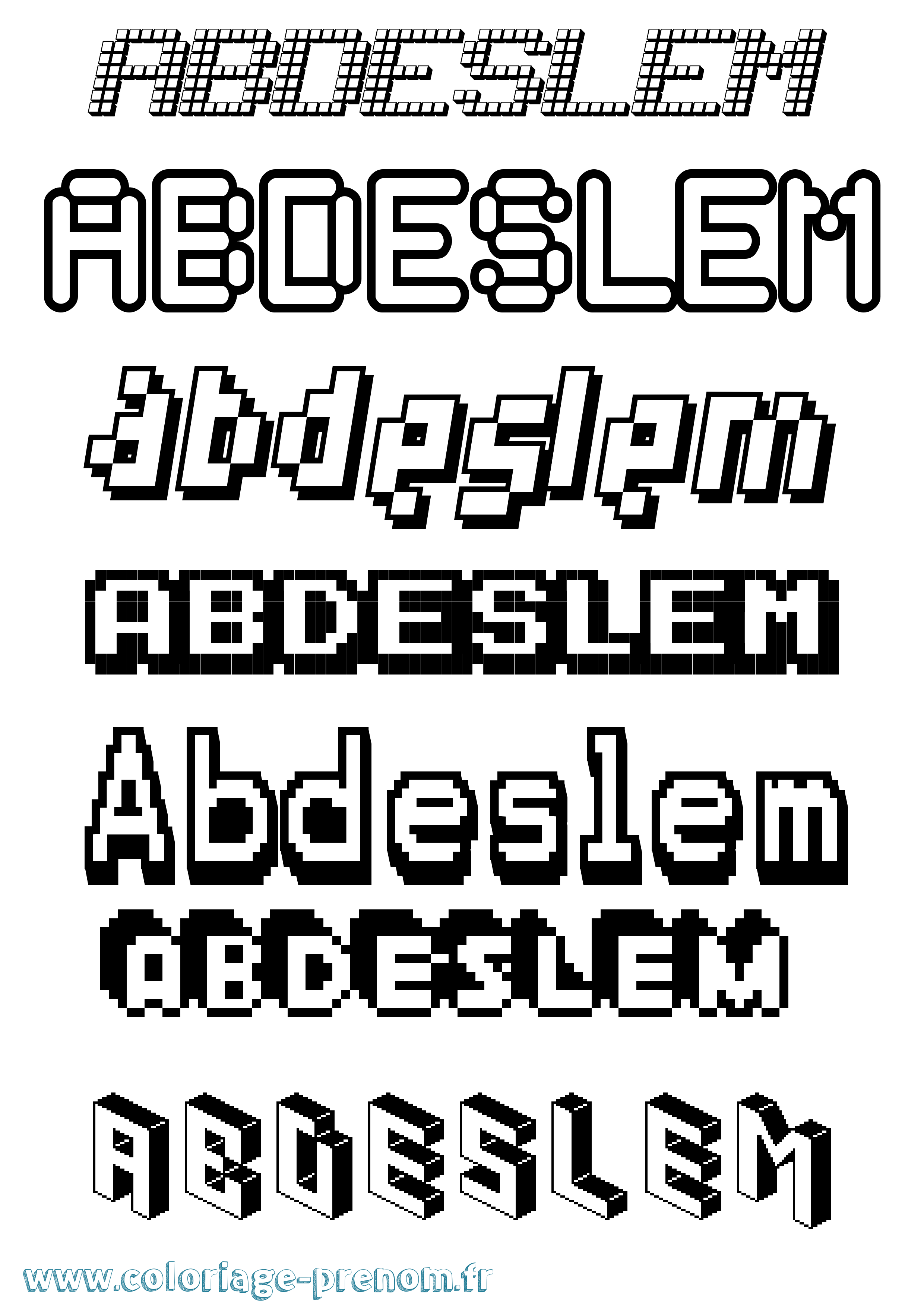 Coloriage prénom Abdeslem Pixel