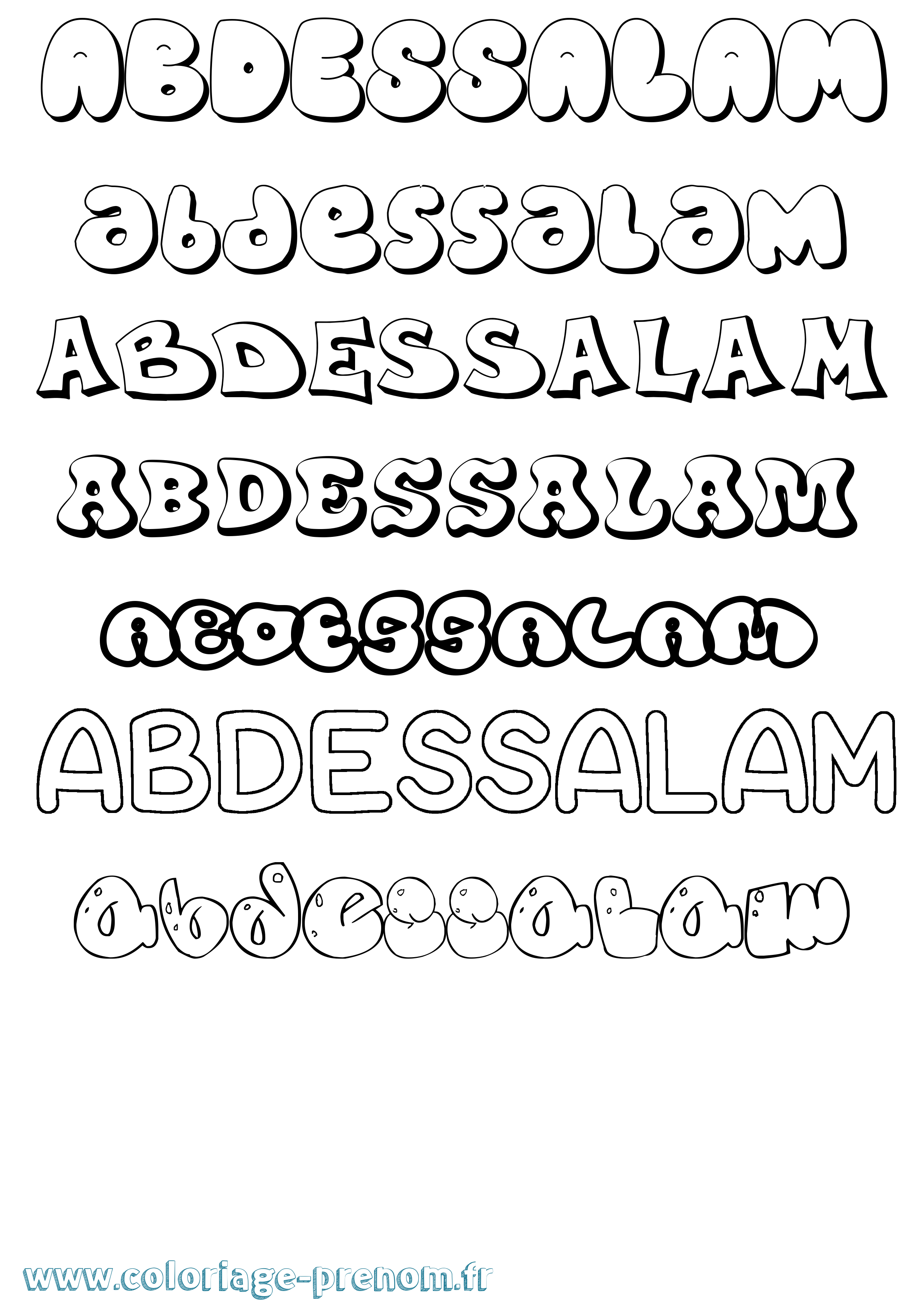 Coloriage prénom Abdessalam Bubble