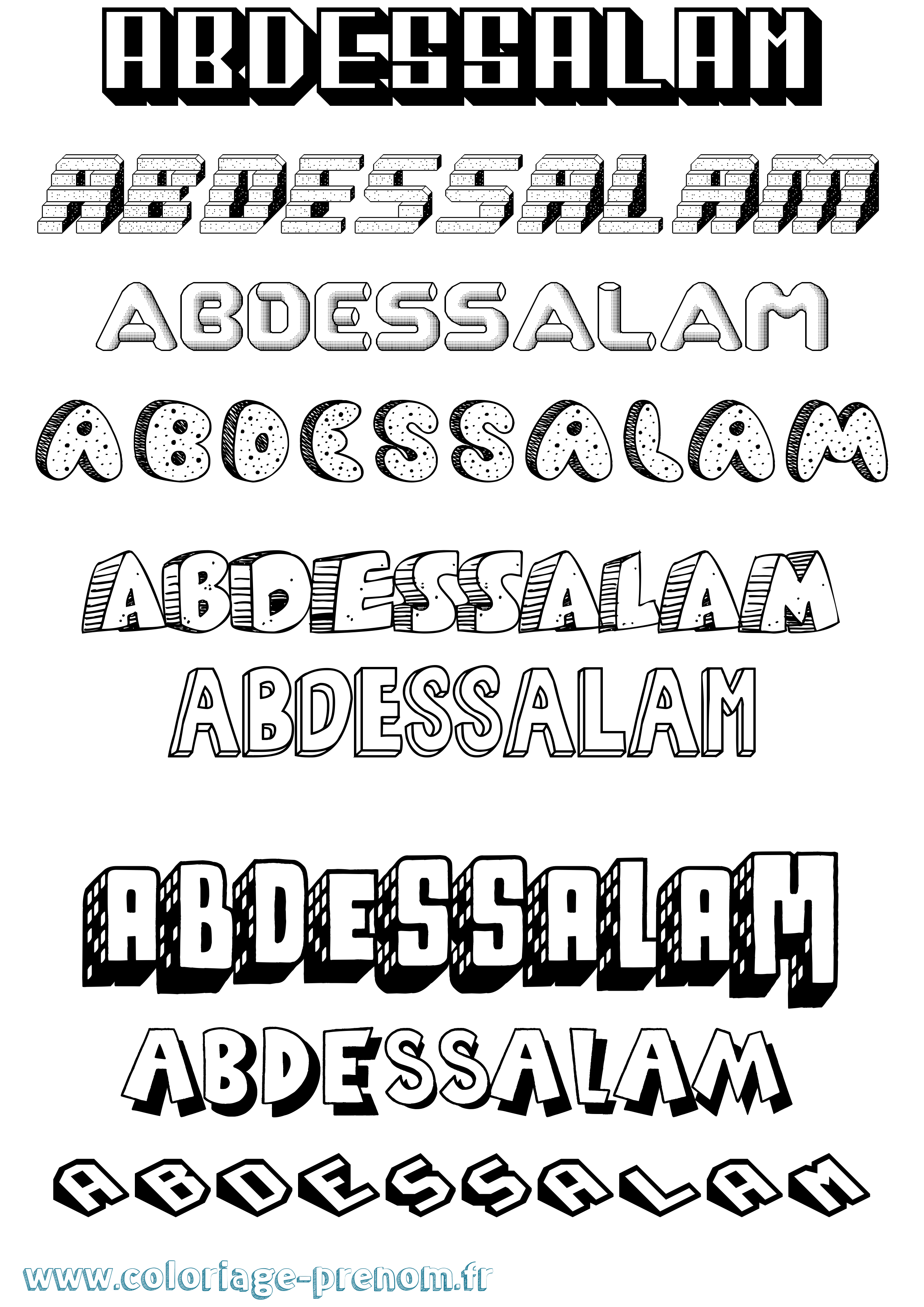 Coloriage prénom Abdessalam Effet 3D