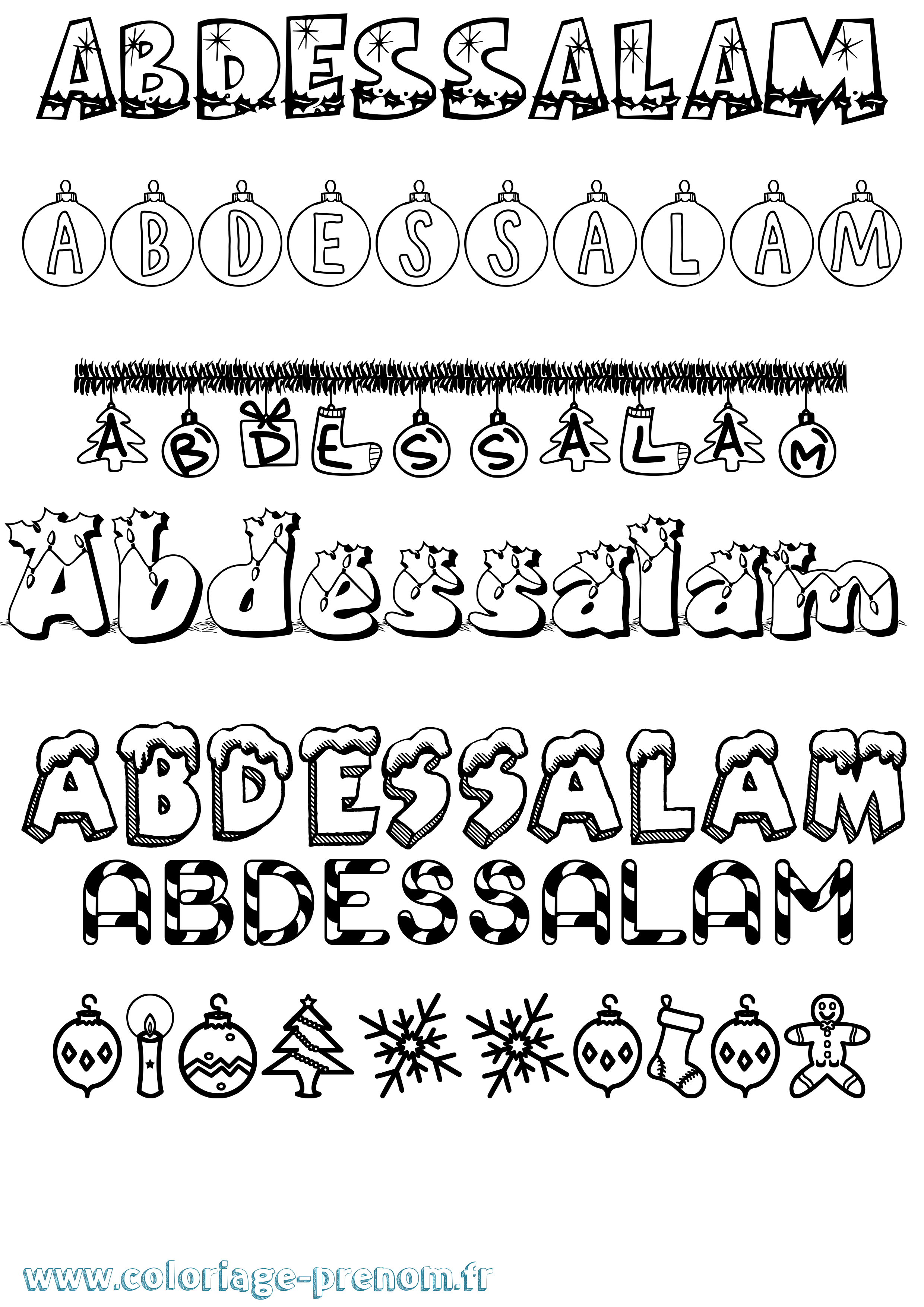 Coloriage prénom Abdessalam Noël