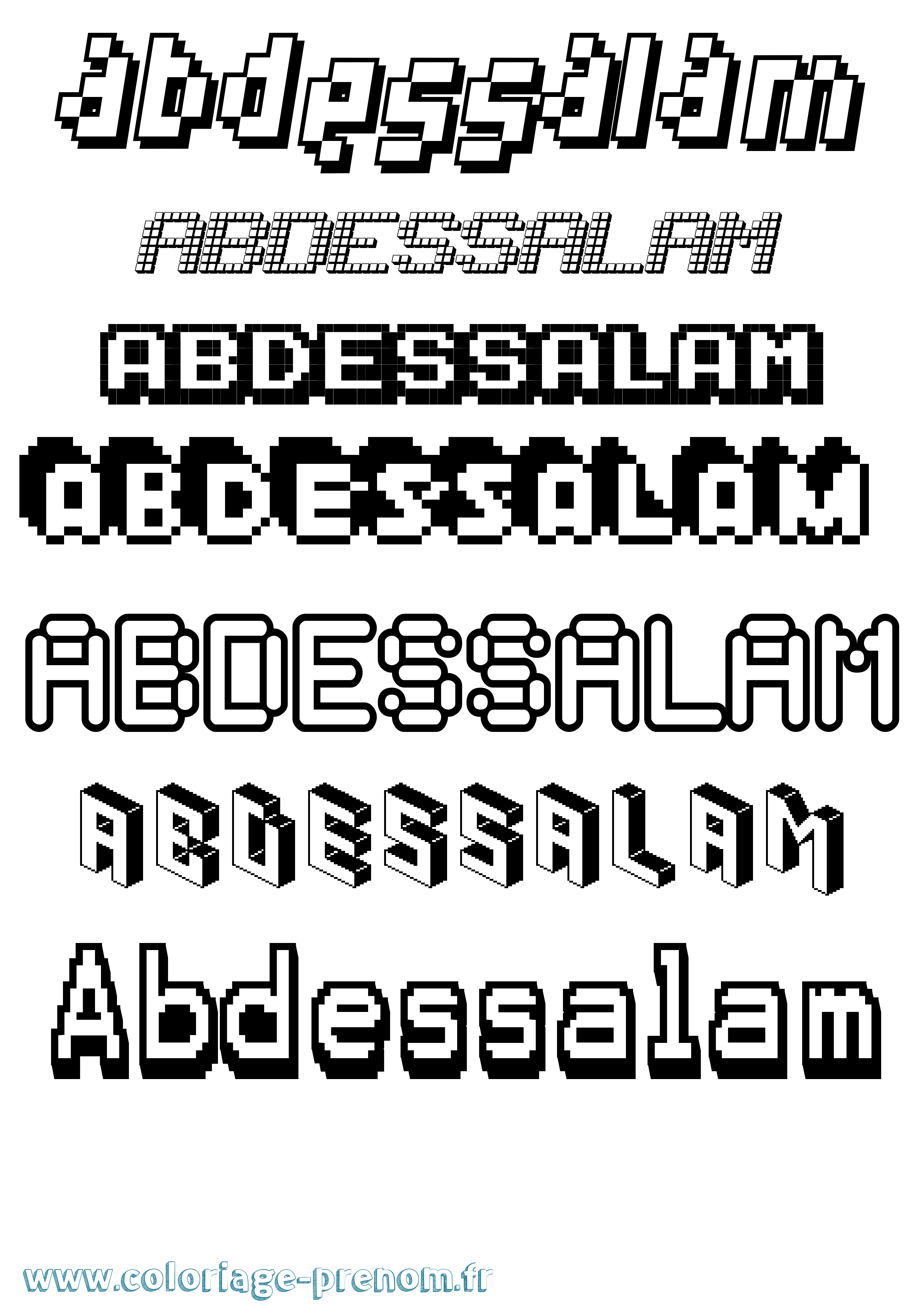 Coloriage prénom Abdessalam Pixel