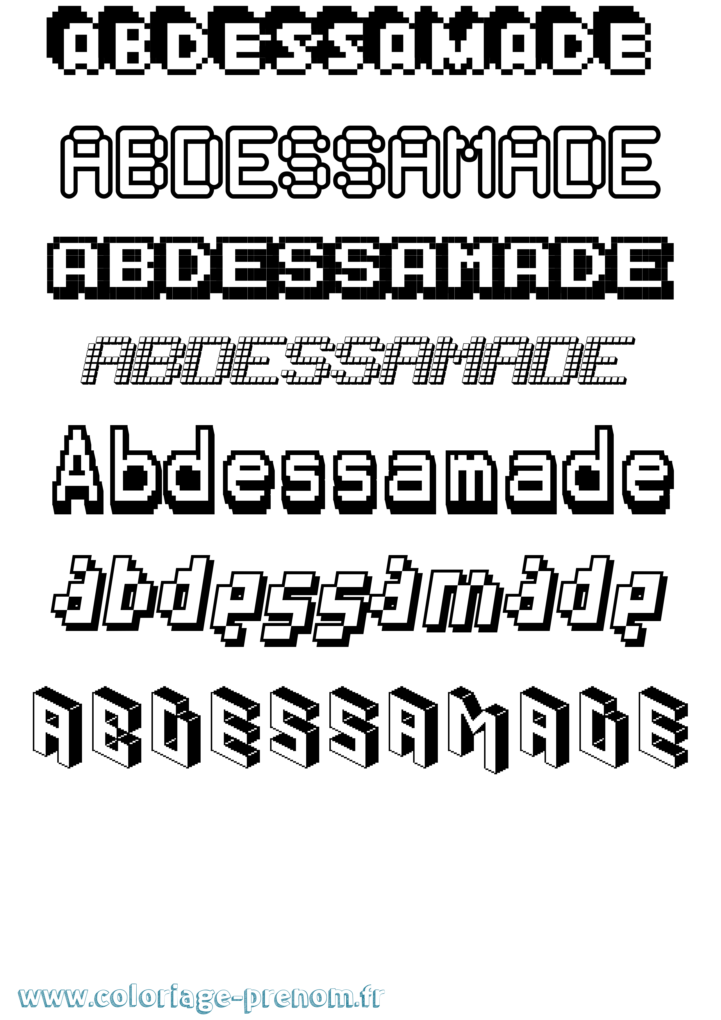Coloriage prénom Abdessamade Pixel
