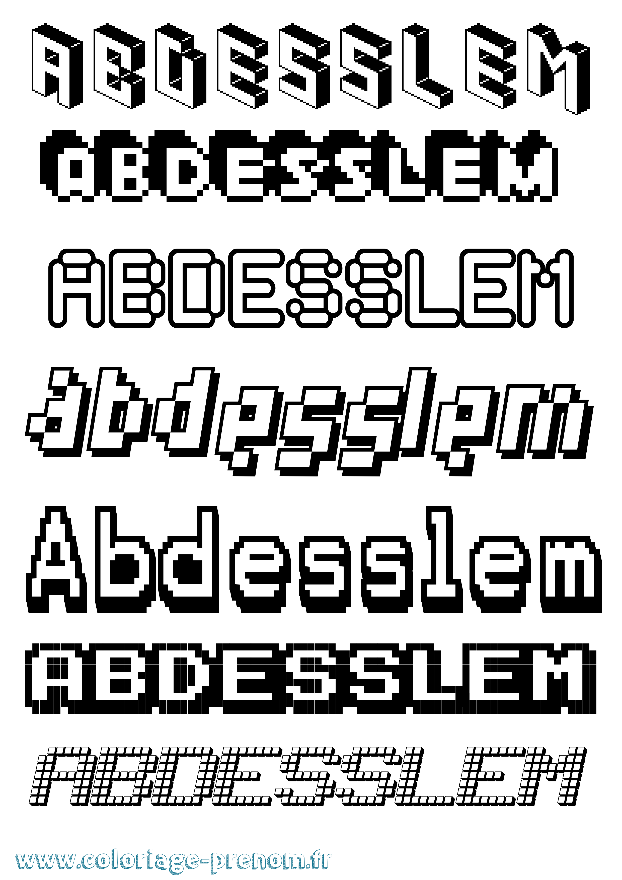 Coloriage prénom Abdesslem Pixel
