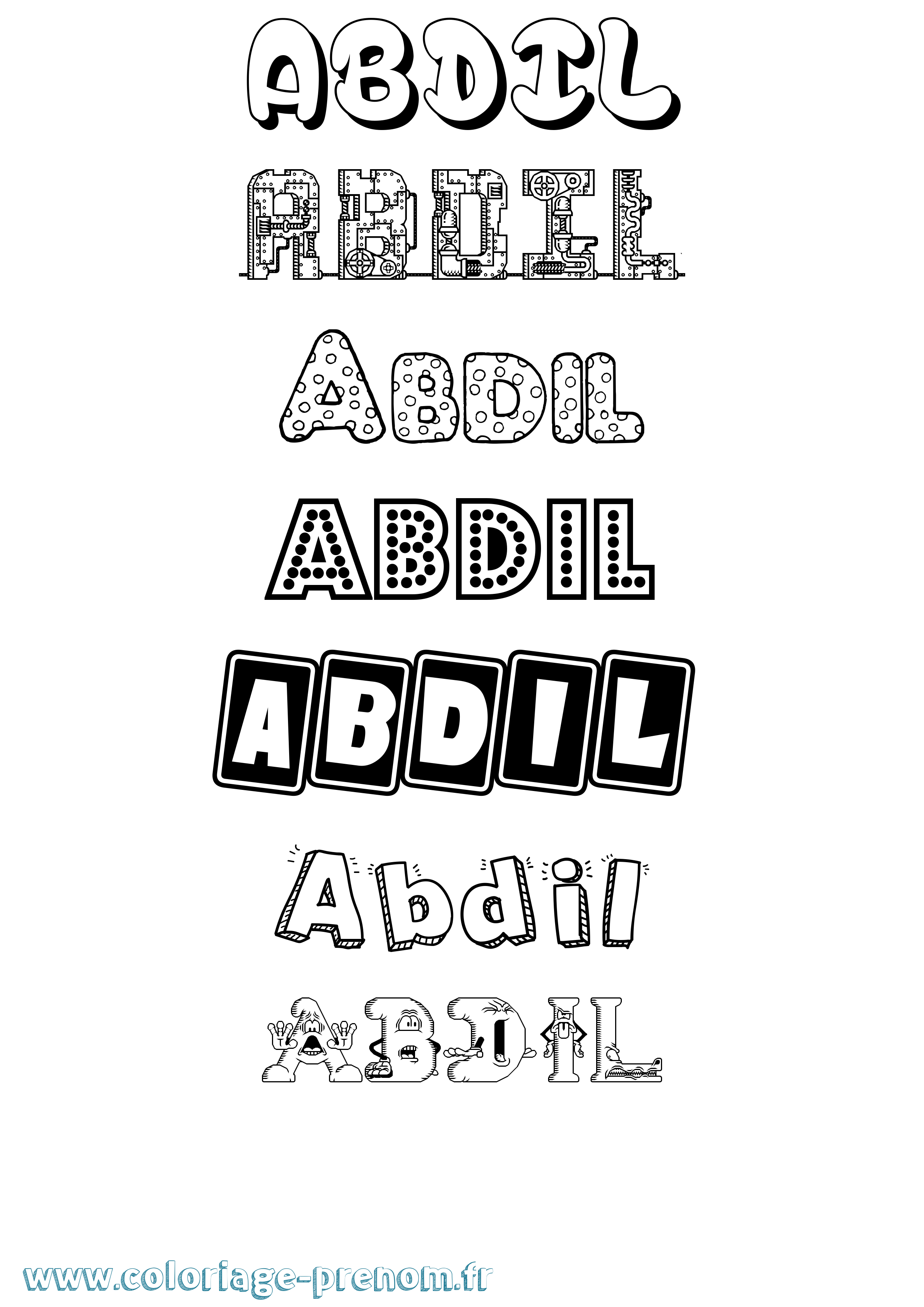Coloriage prénom Abdil Fun