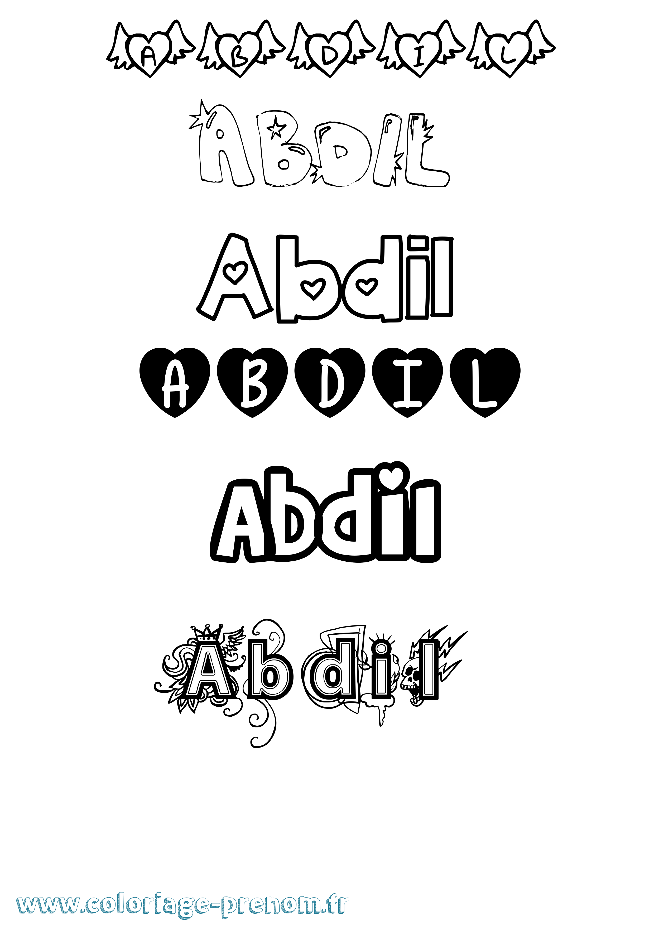 Coloriage prénom Abdil Girly