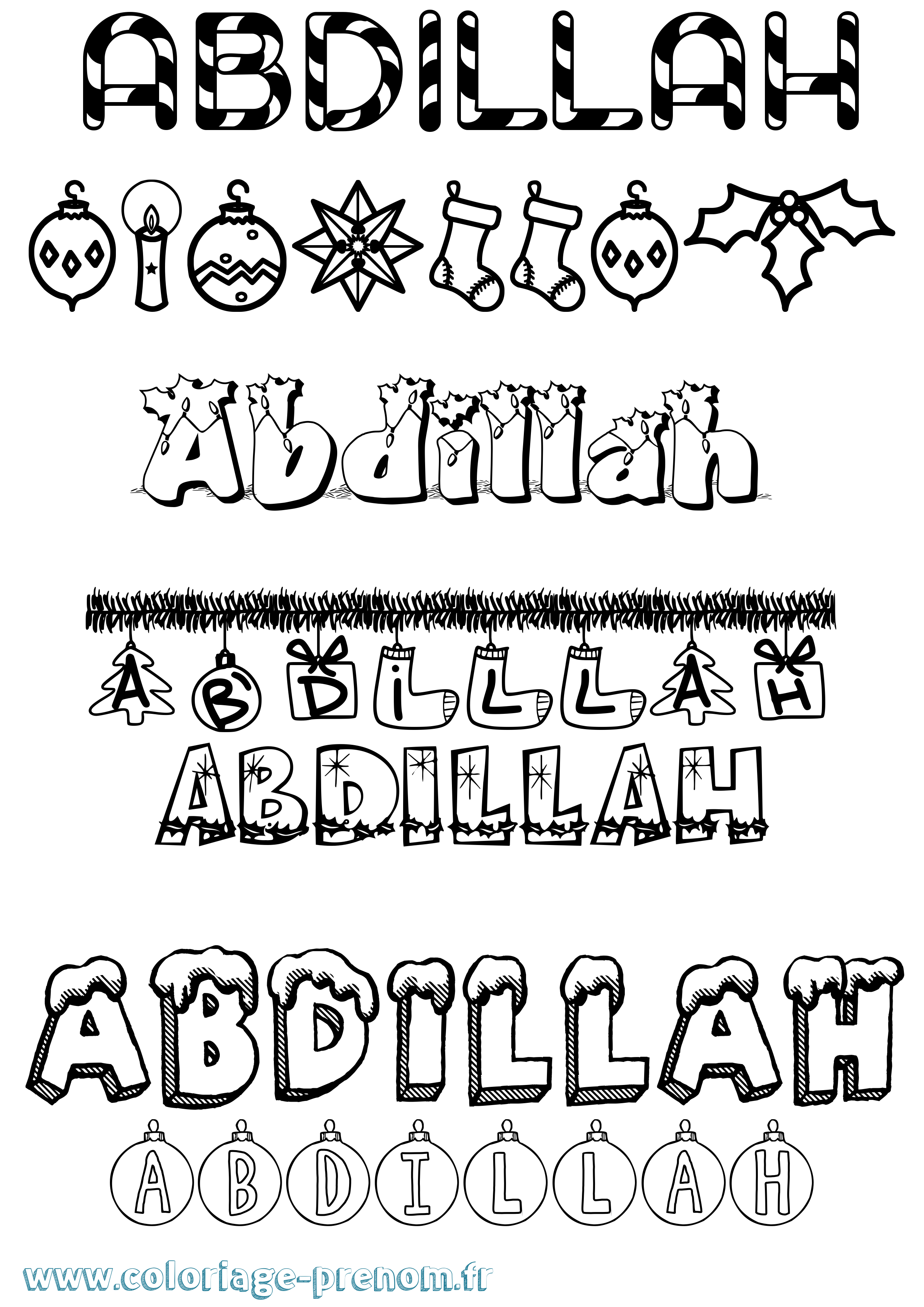 Coloriage prénom Abdillah Noël